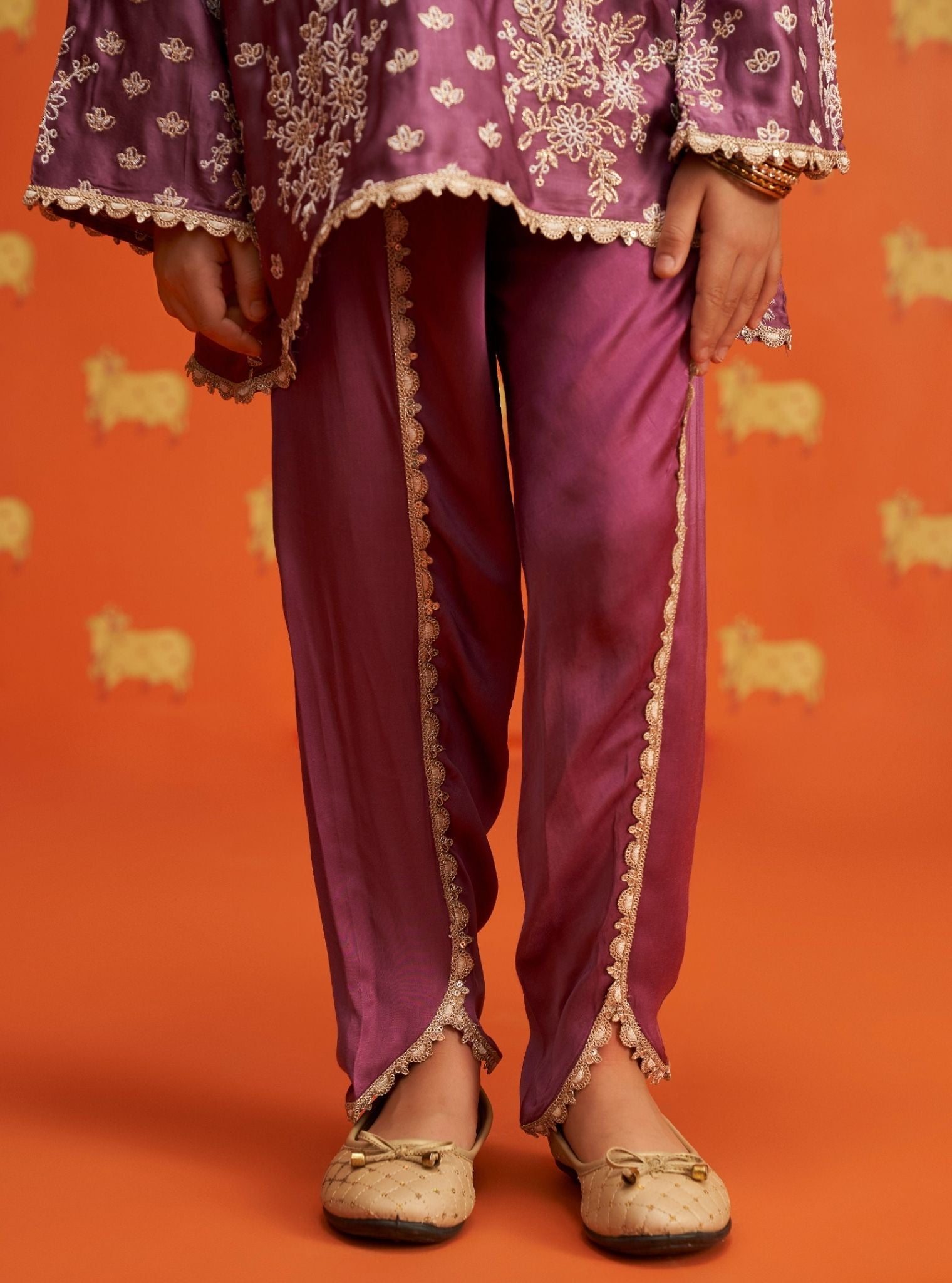 Adeola Cupro Satin Purple Kurta with Dhoti Pant Set