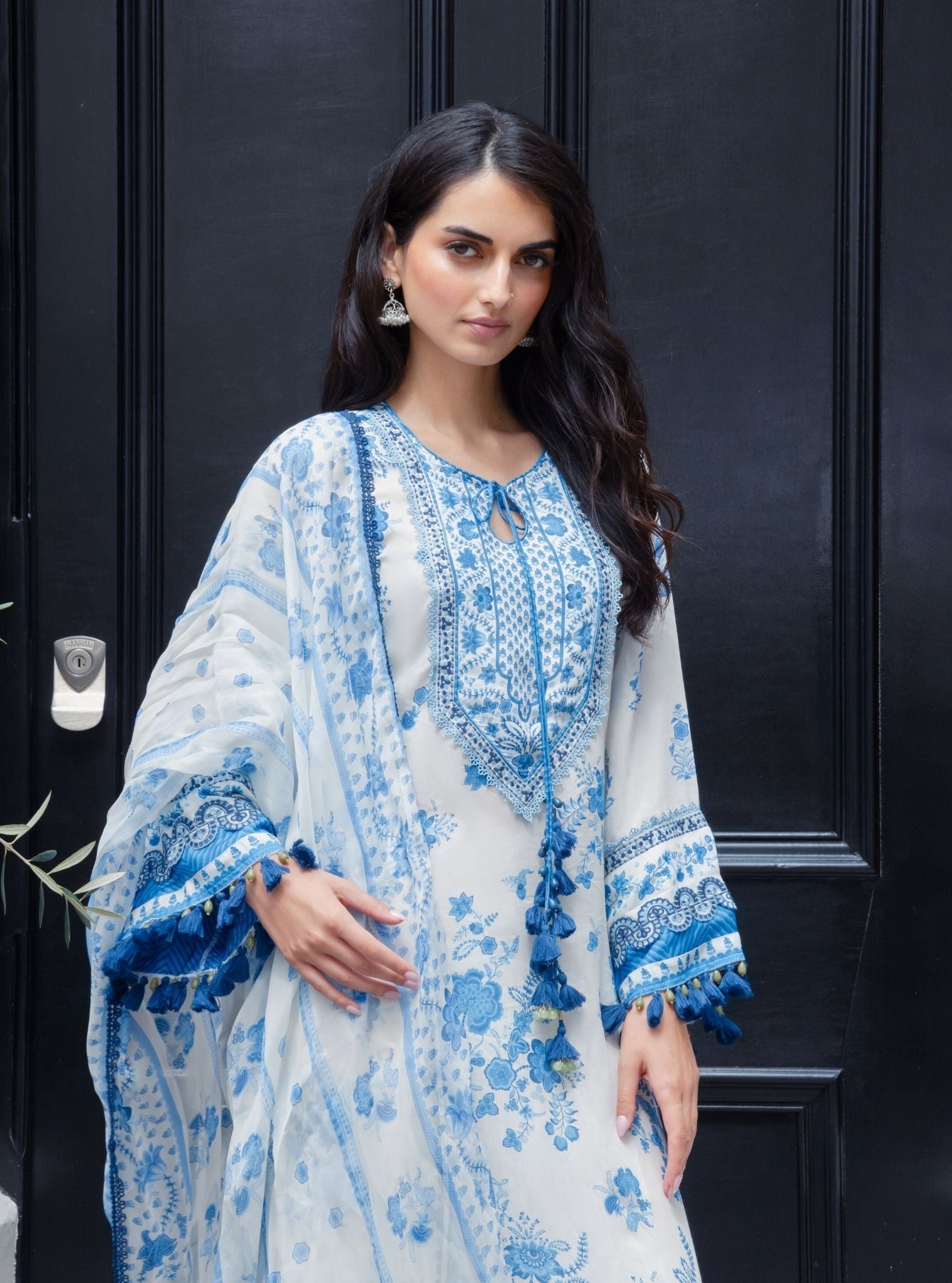 Suvi Lawn Printed Off-White & Blue Kurta Set