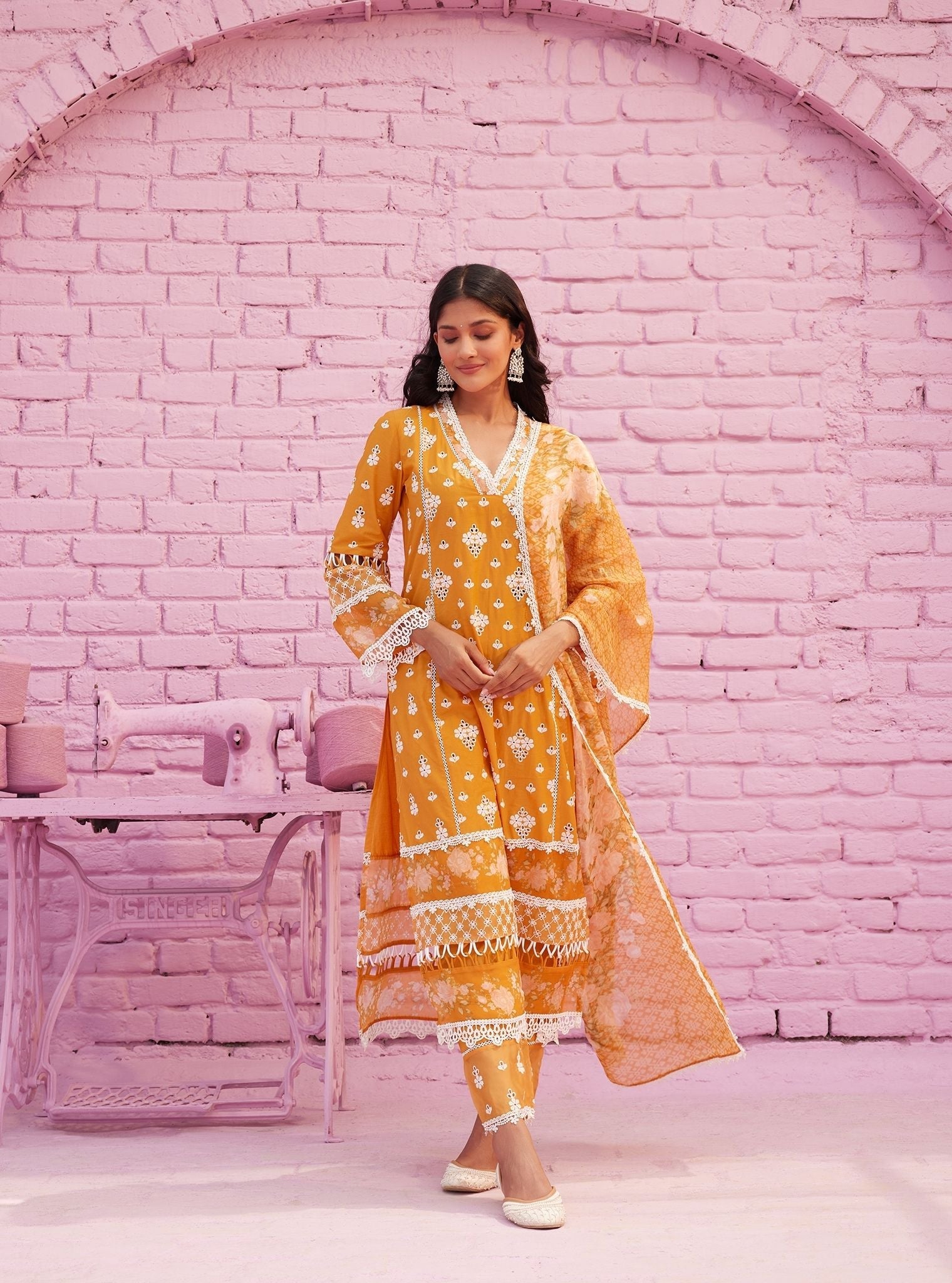 Revaari Supima Cotton Orange Kurta Set