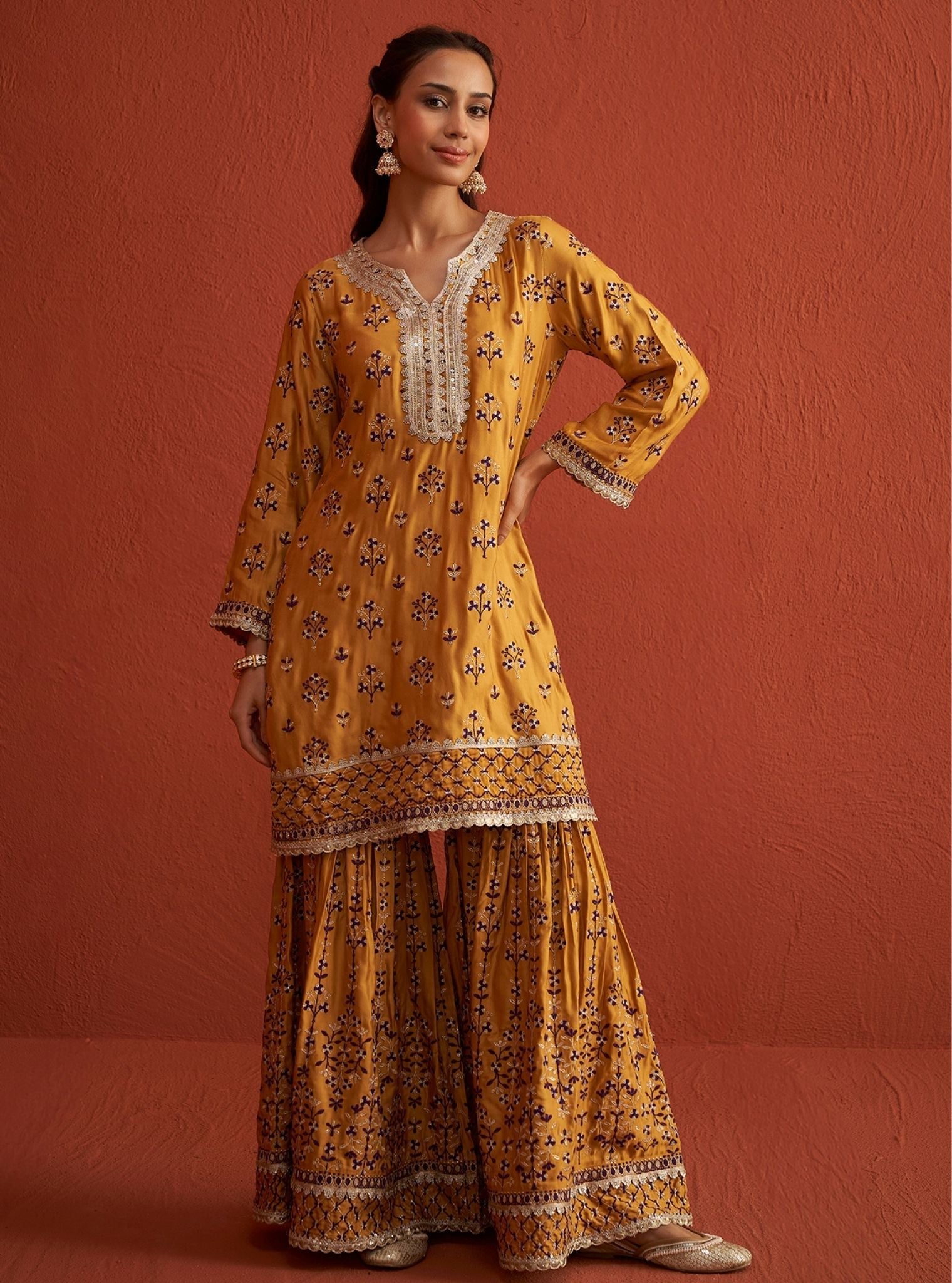 Mahiya Cupro Satin Mustard Kurta