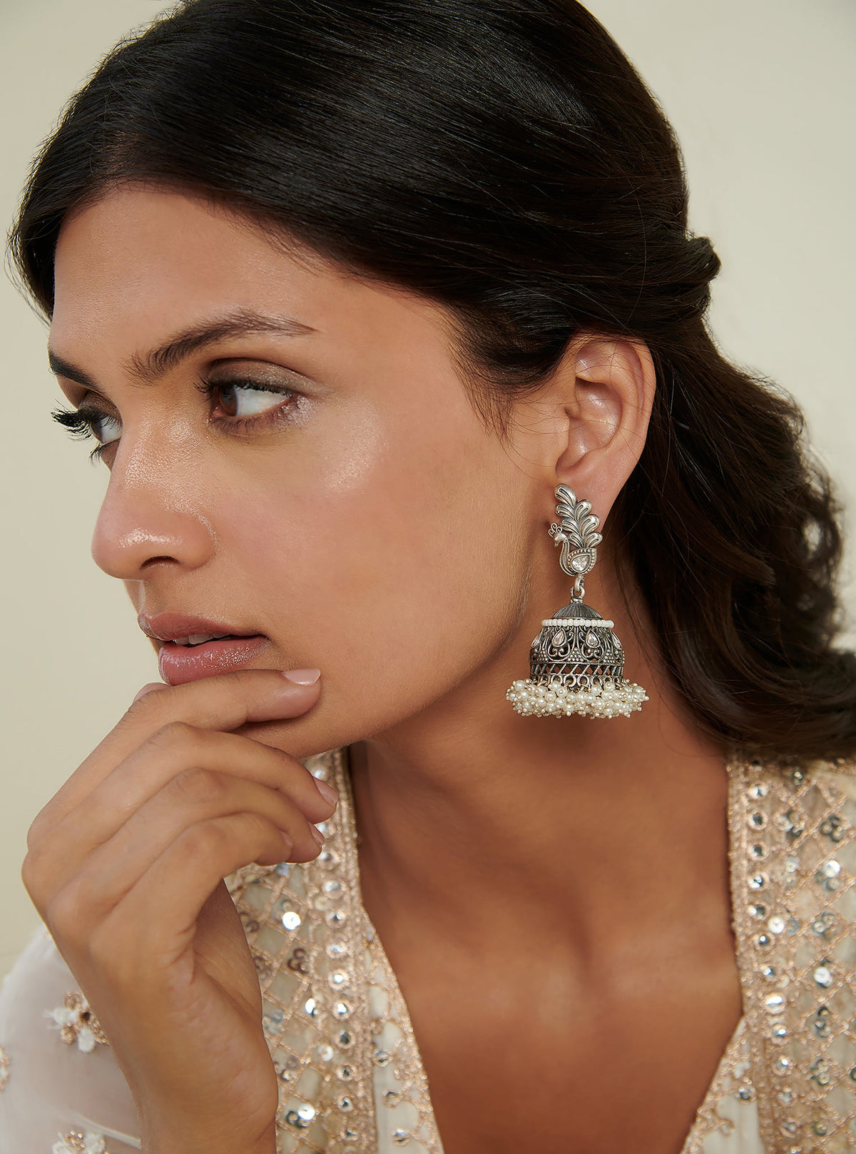 Pure Silver Mayura jhumka