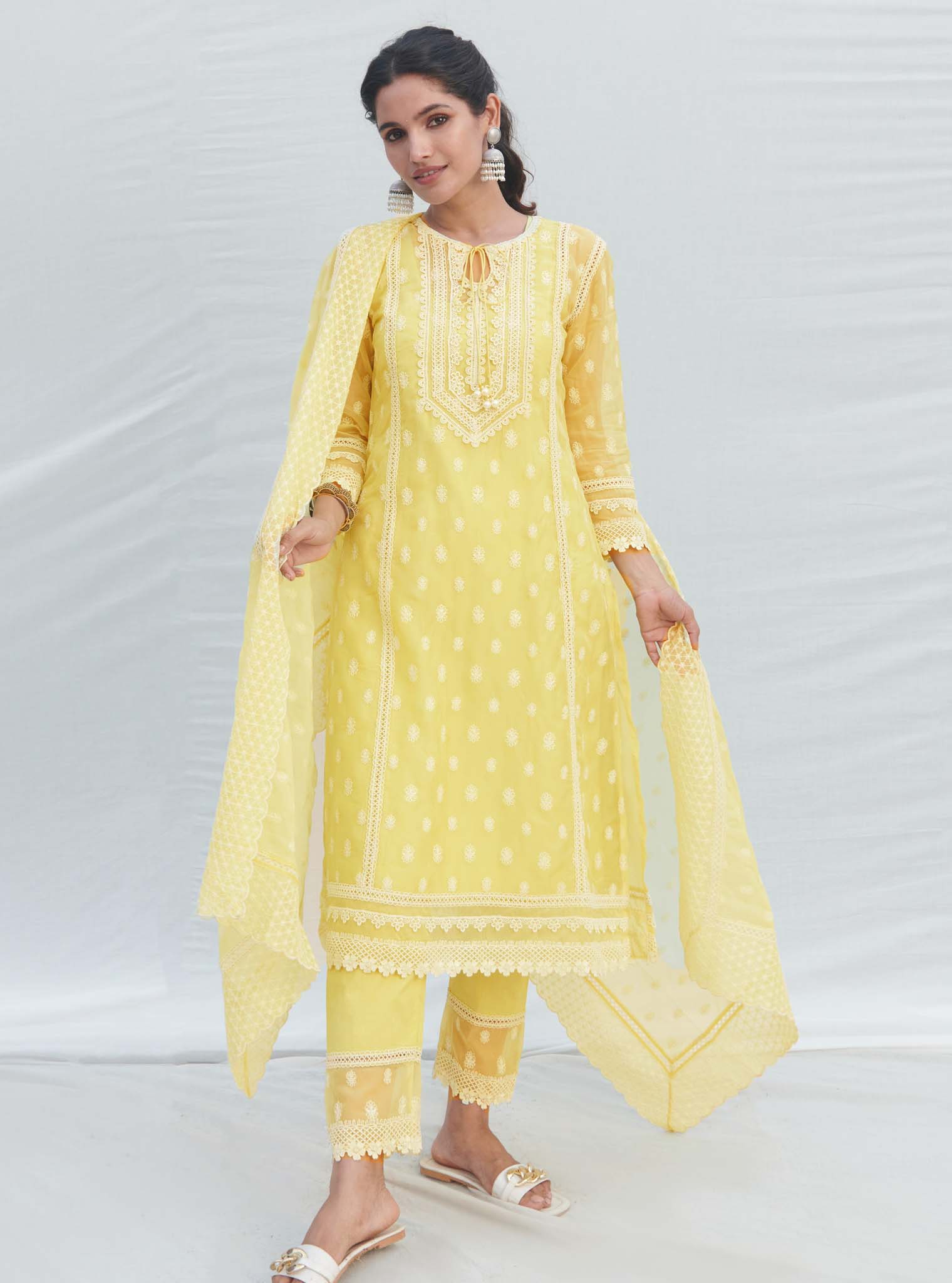 Jankia Organza Yellow Kurta Set