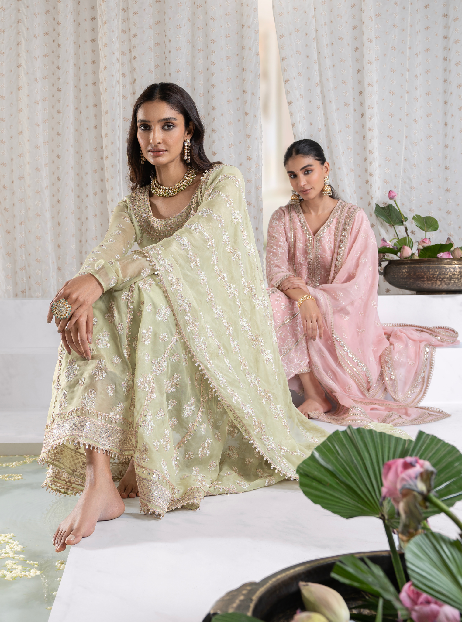 Iktara Organza Green Anarkali Kurta Set