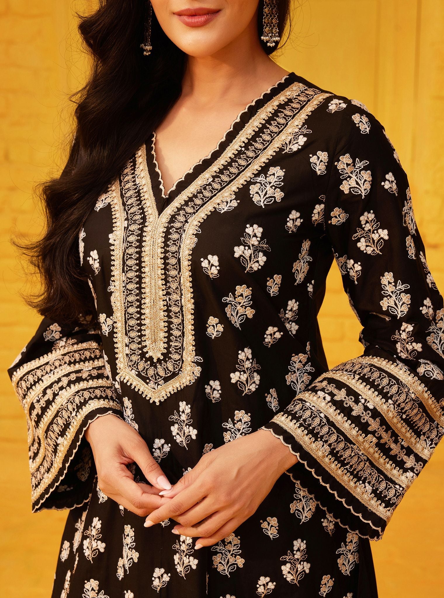 Abria Supima Cotton Black Kurta with Dhoti Pant Set