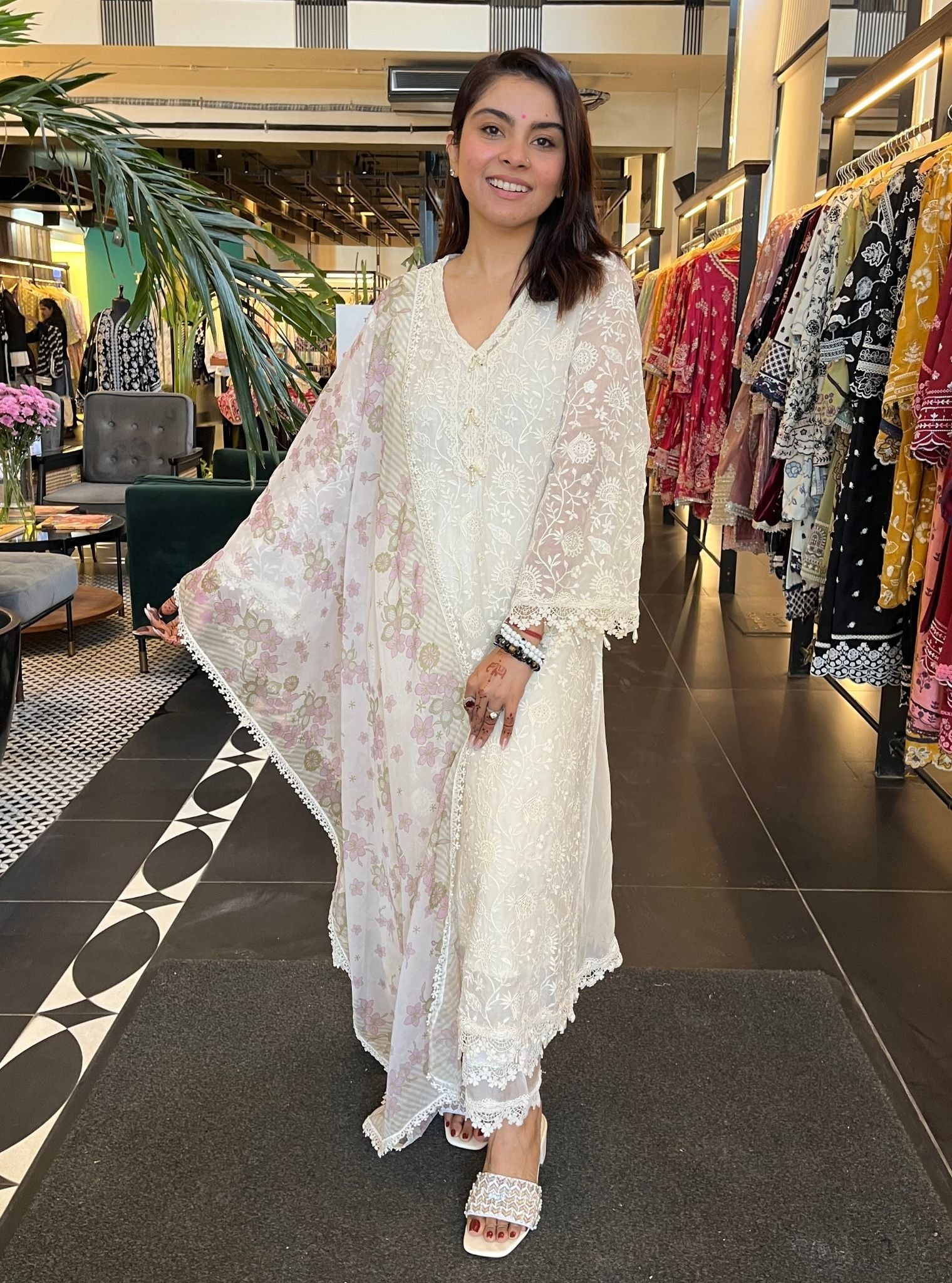 Hillary Organza Off White Kurta Set