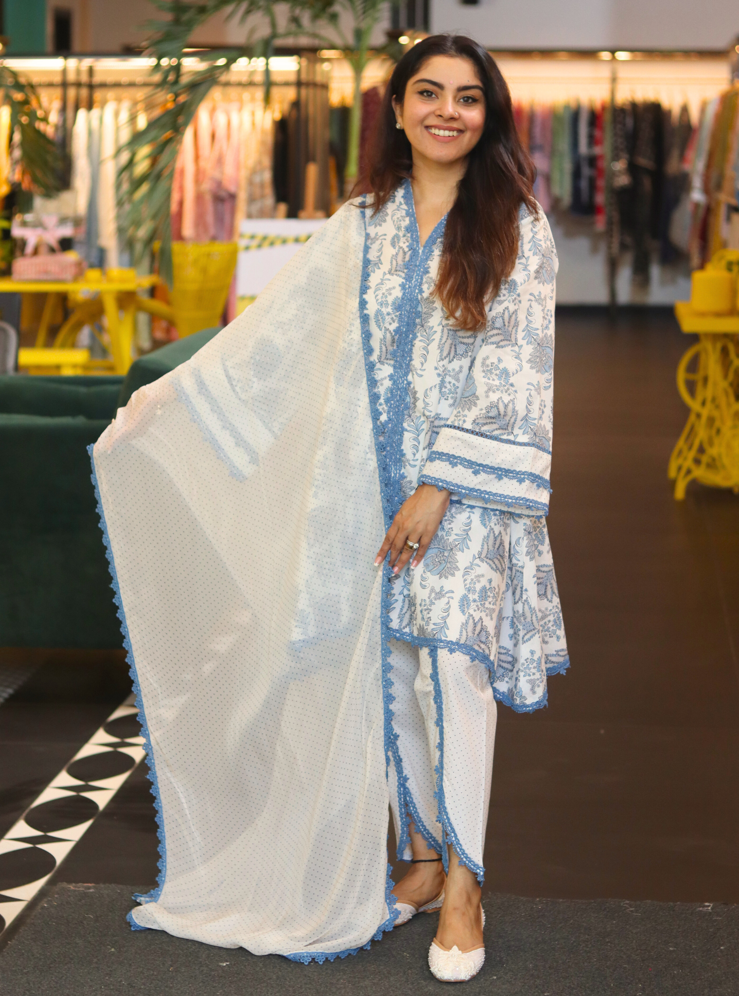 Azura Chintz Blue Kurta with Dhoti Set