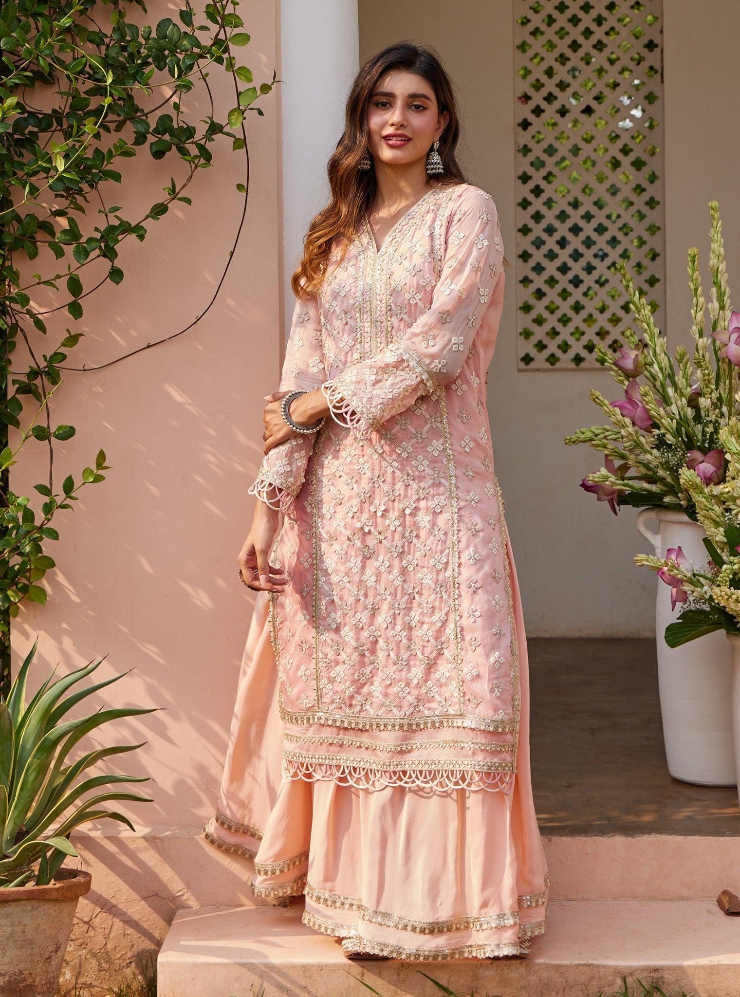 Citra Organza Pink Kurta with Skirt Set