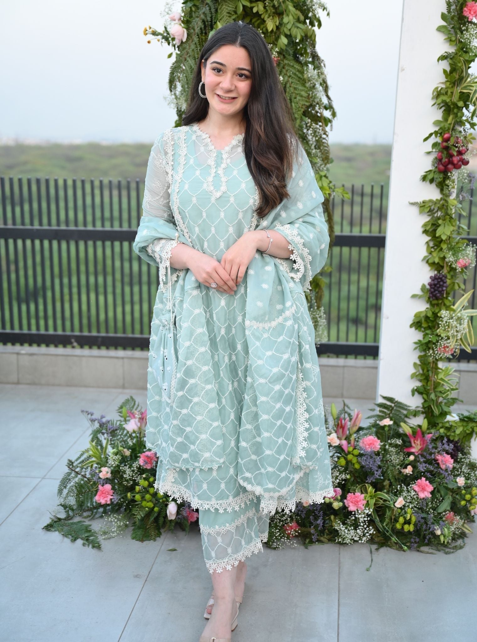 Barsin Organza Teal Blue Anarkali Kurta Set