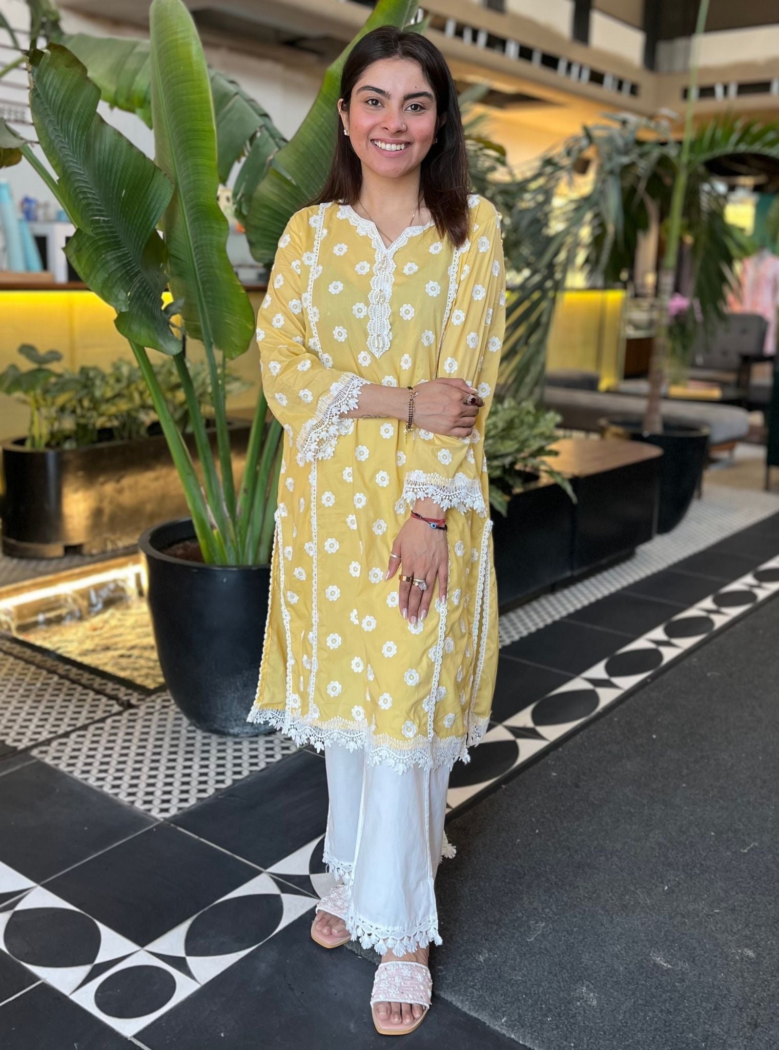 Cathy Supima Cotton Yellow Kurta With Tassel Pyajama