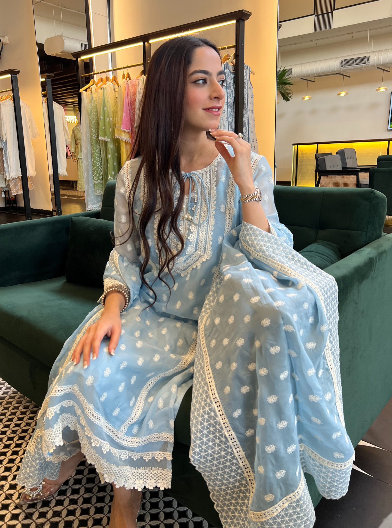 Jankia Organza Blue Kurta Set