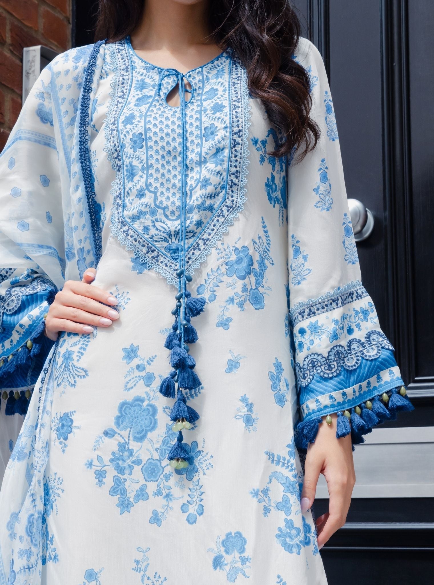 Suvi Lawn Printed Off-White & Blue Kurta Set