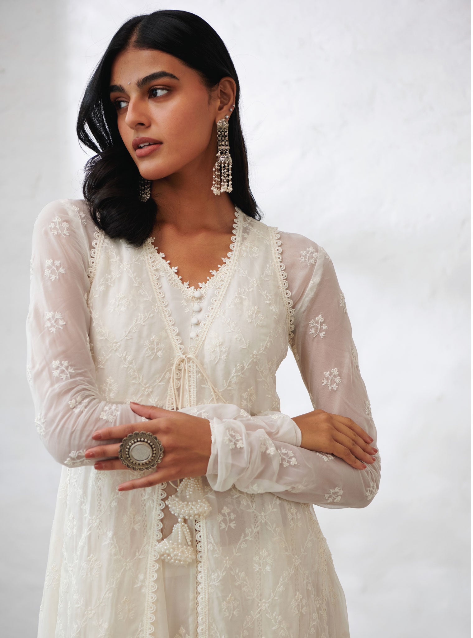 Essex Organza Off White Anarkali Kurta Set