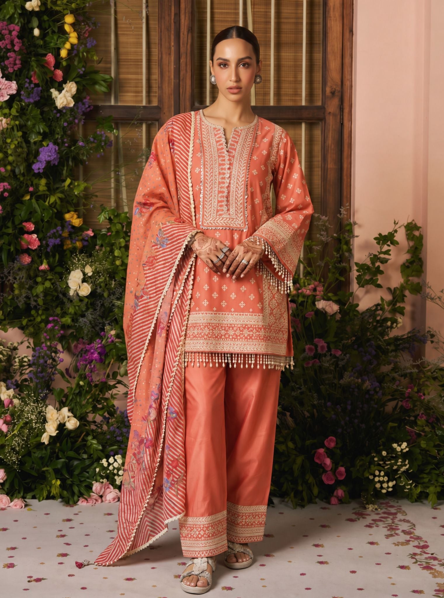 Arna Pima Satin Terracotta Kurta Set