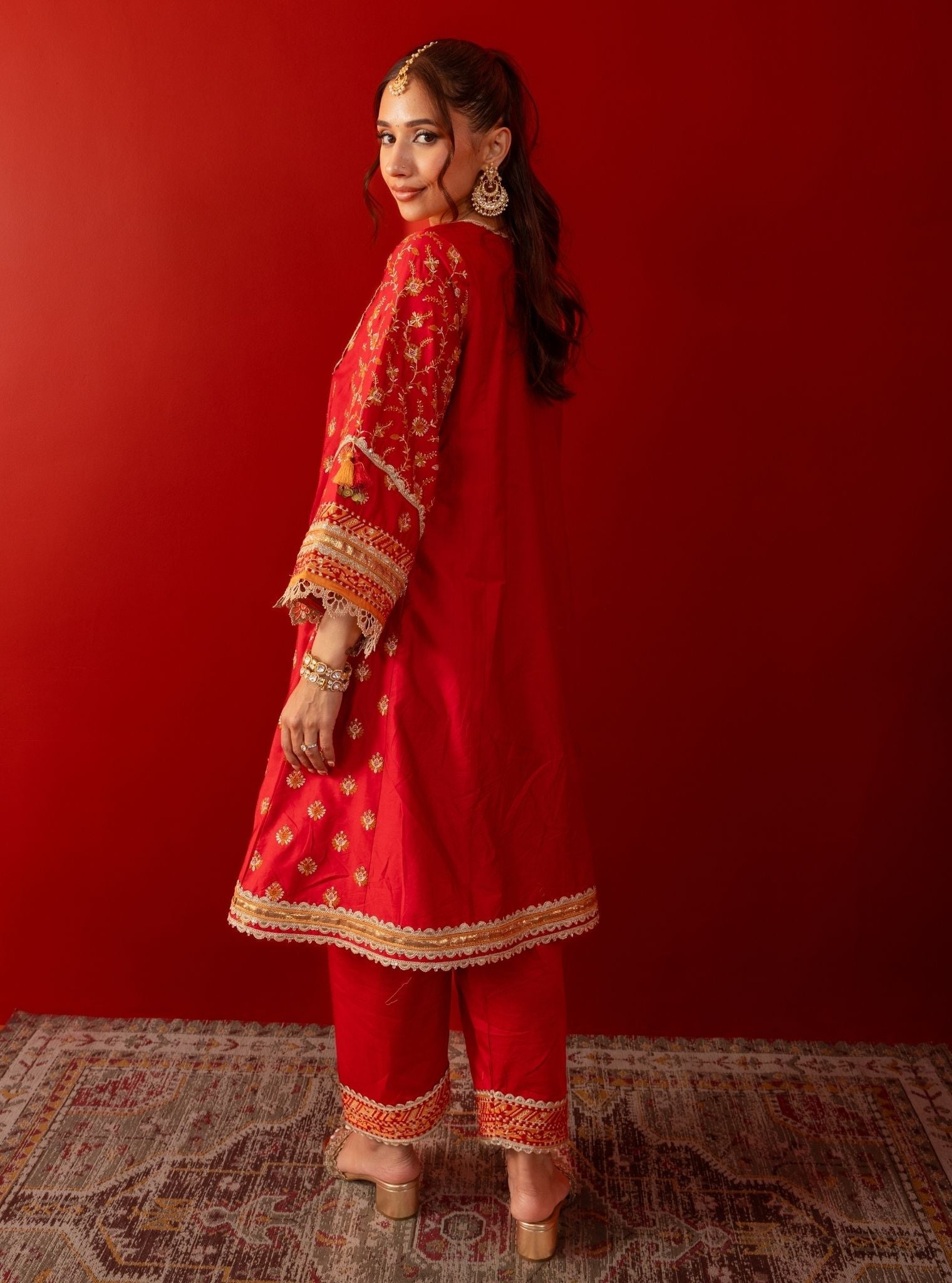 Bandhan Pima Satin Red Kurta Set