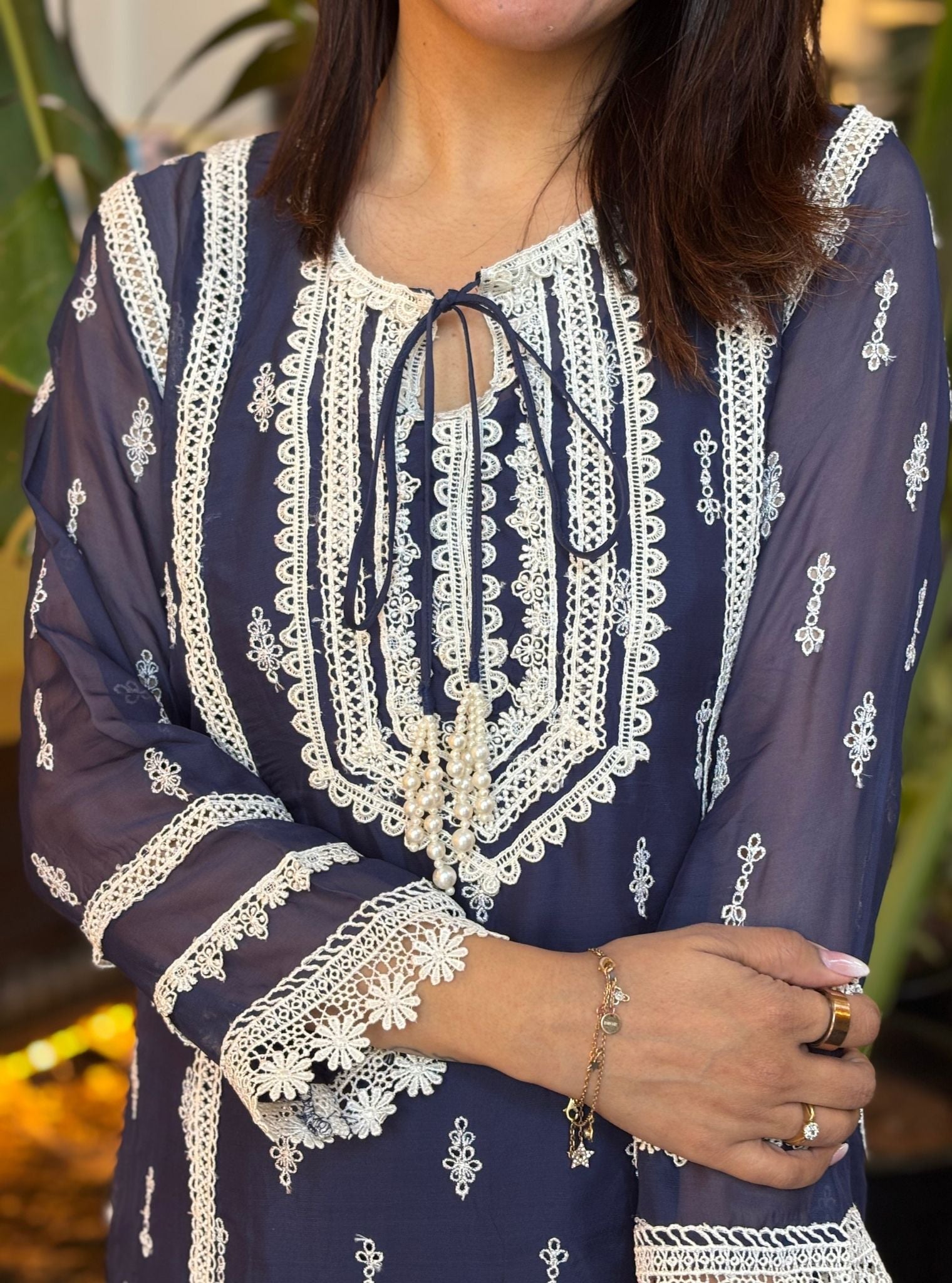 Delie Organza Navy Kurta Set