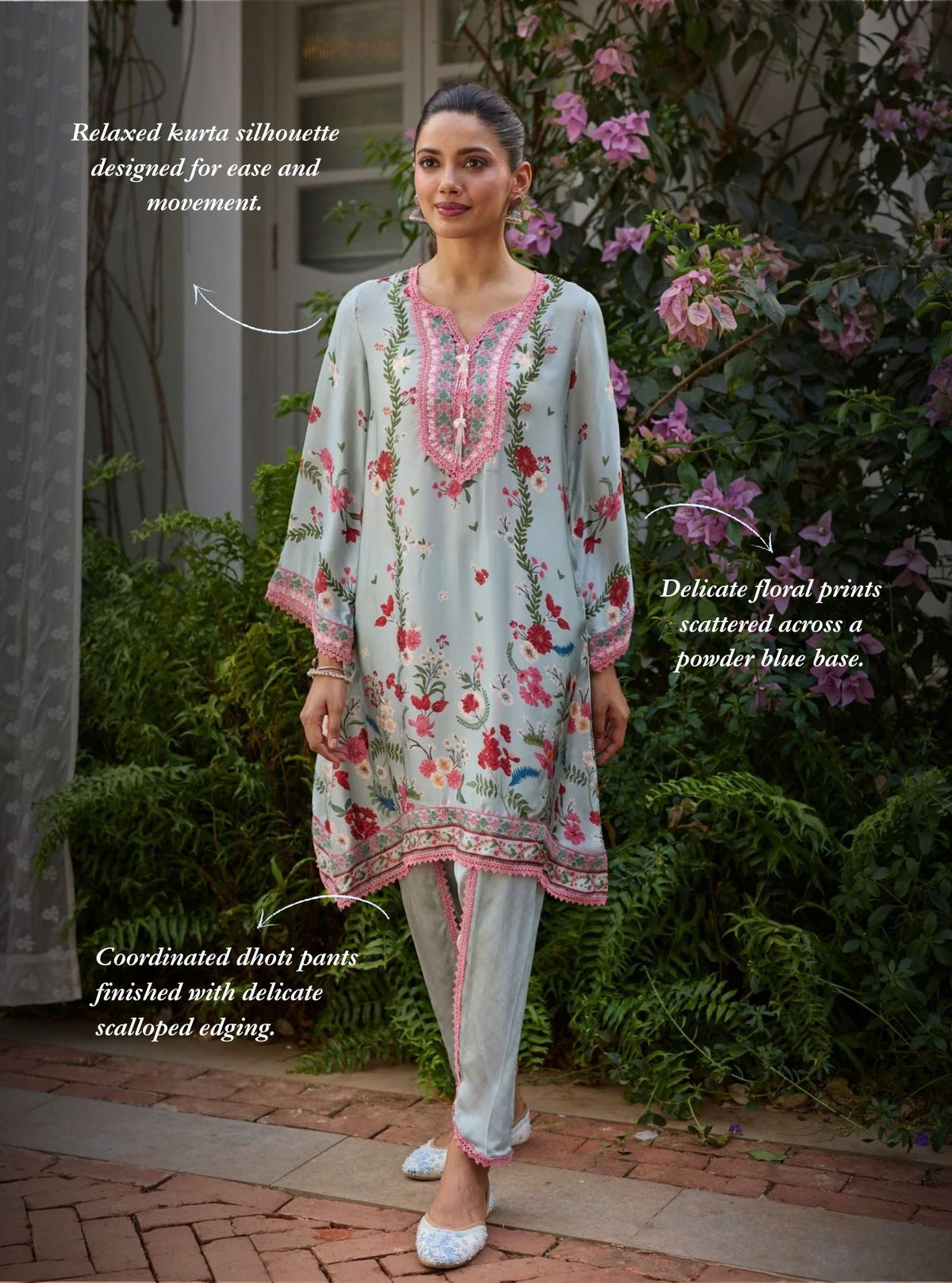 Aro Cupro Satin Blue Kurta Set