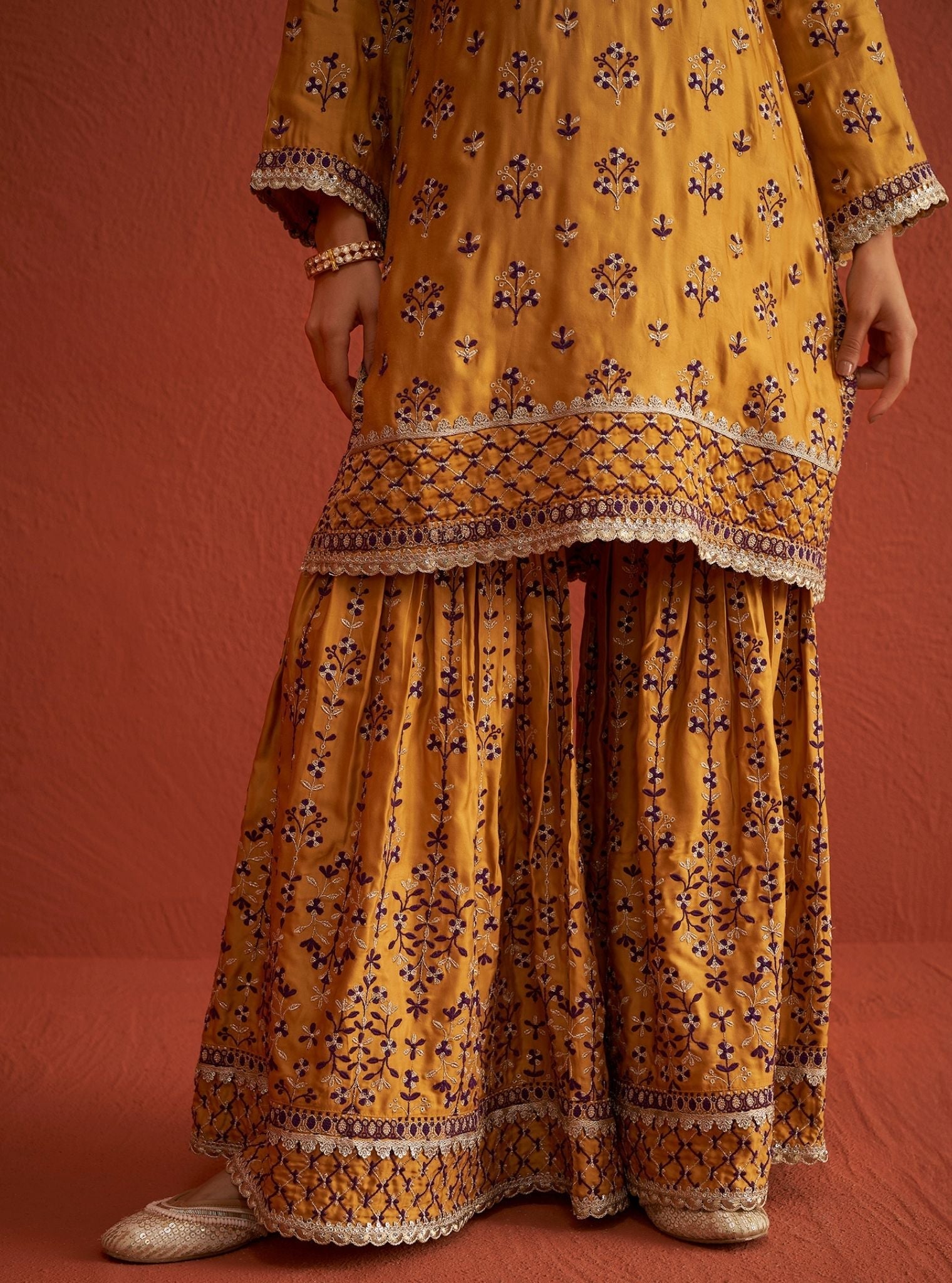 Mahiya Bemberg Satin Mustard Kurta Set