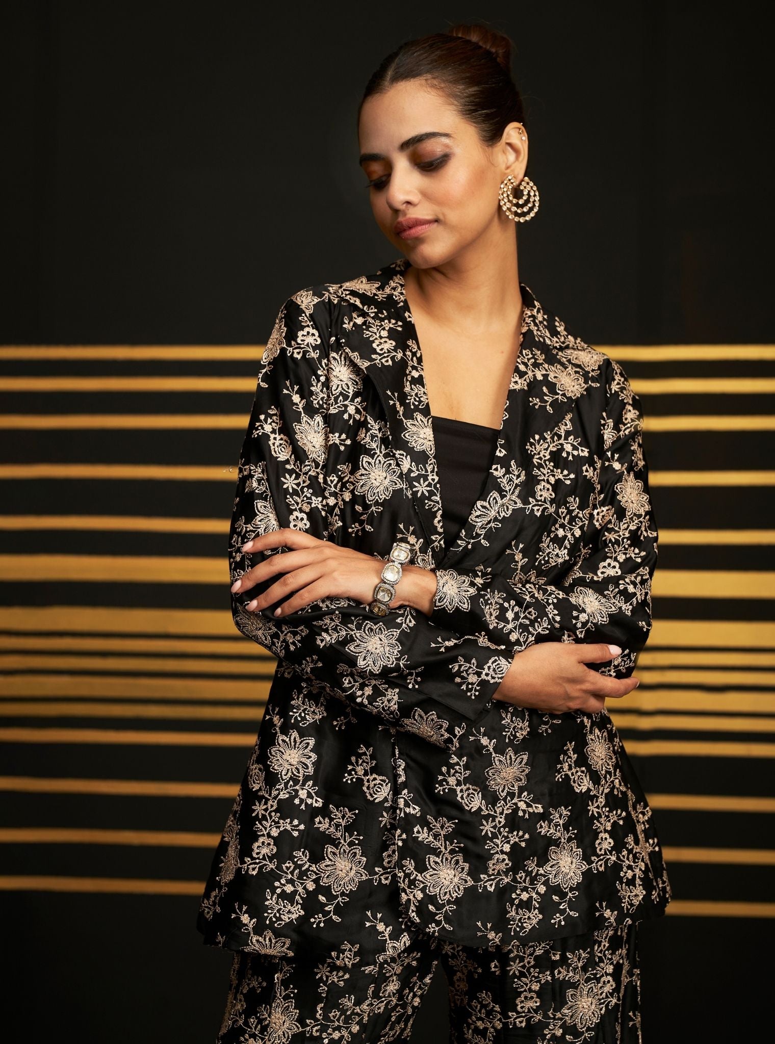 Saadgi Cupro Satin Black Top Set