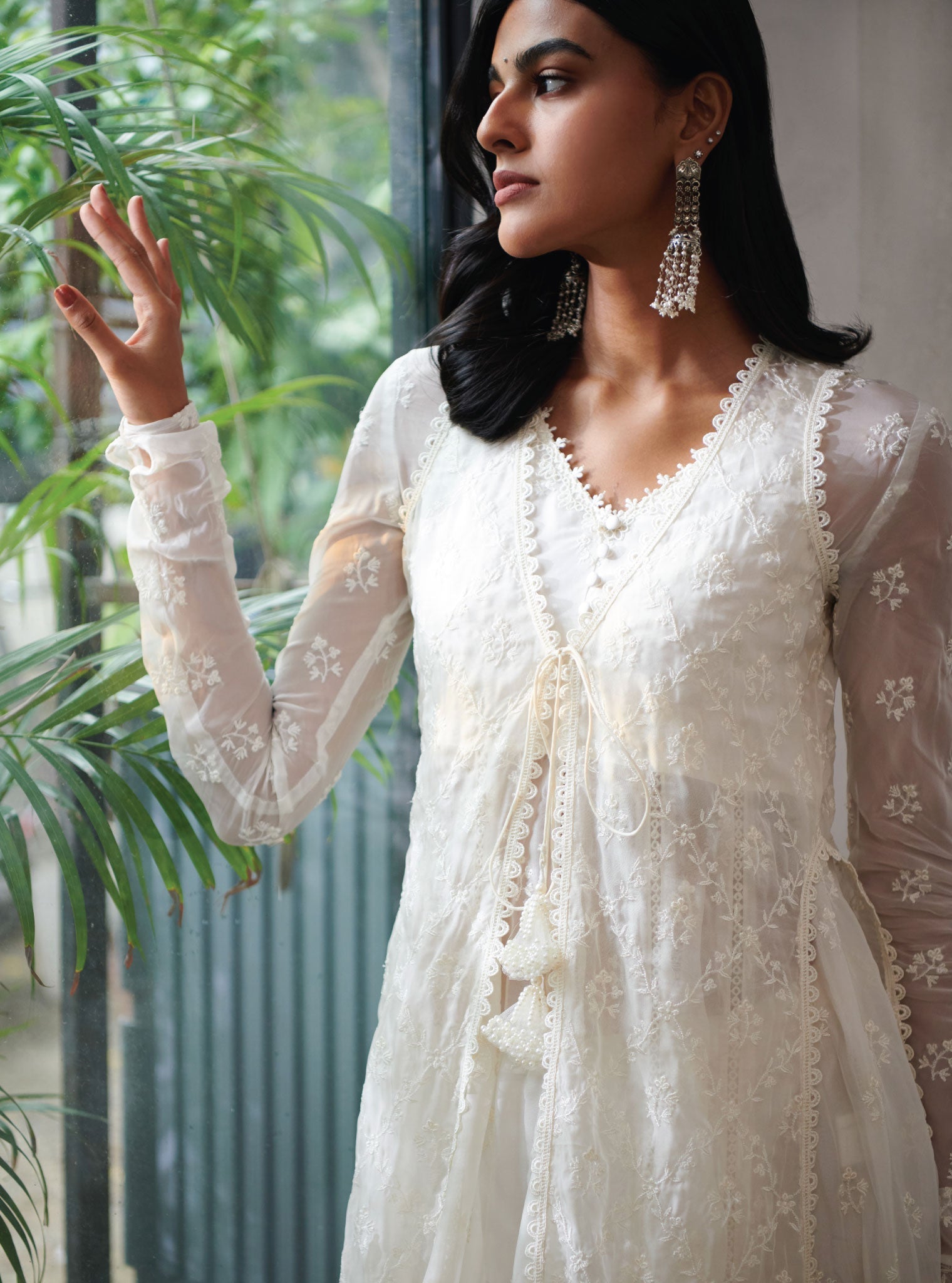 Essex Organza Off White Anarkali Kurta Set