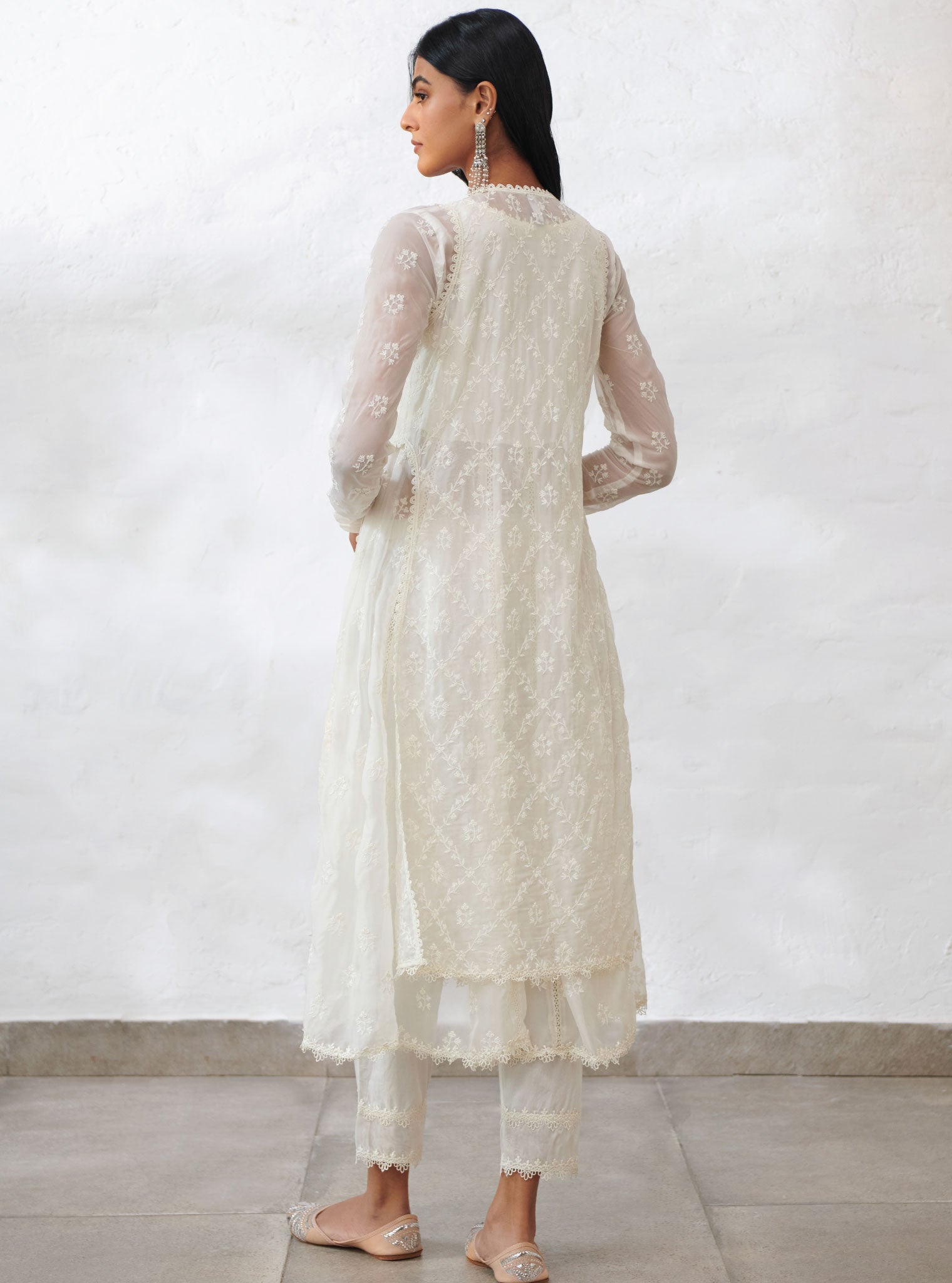 Essex Organza Off White Anarkali Kurta Set