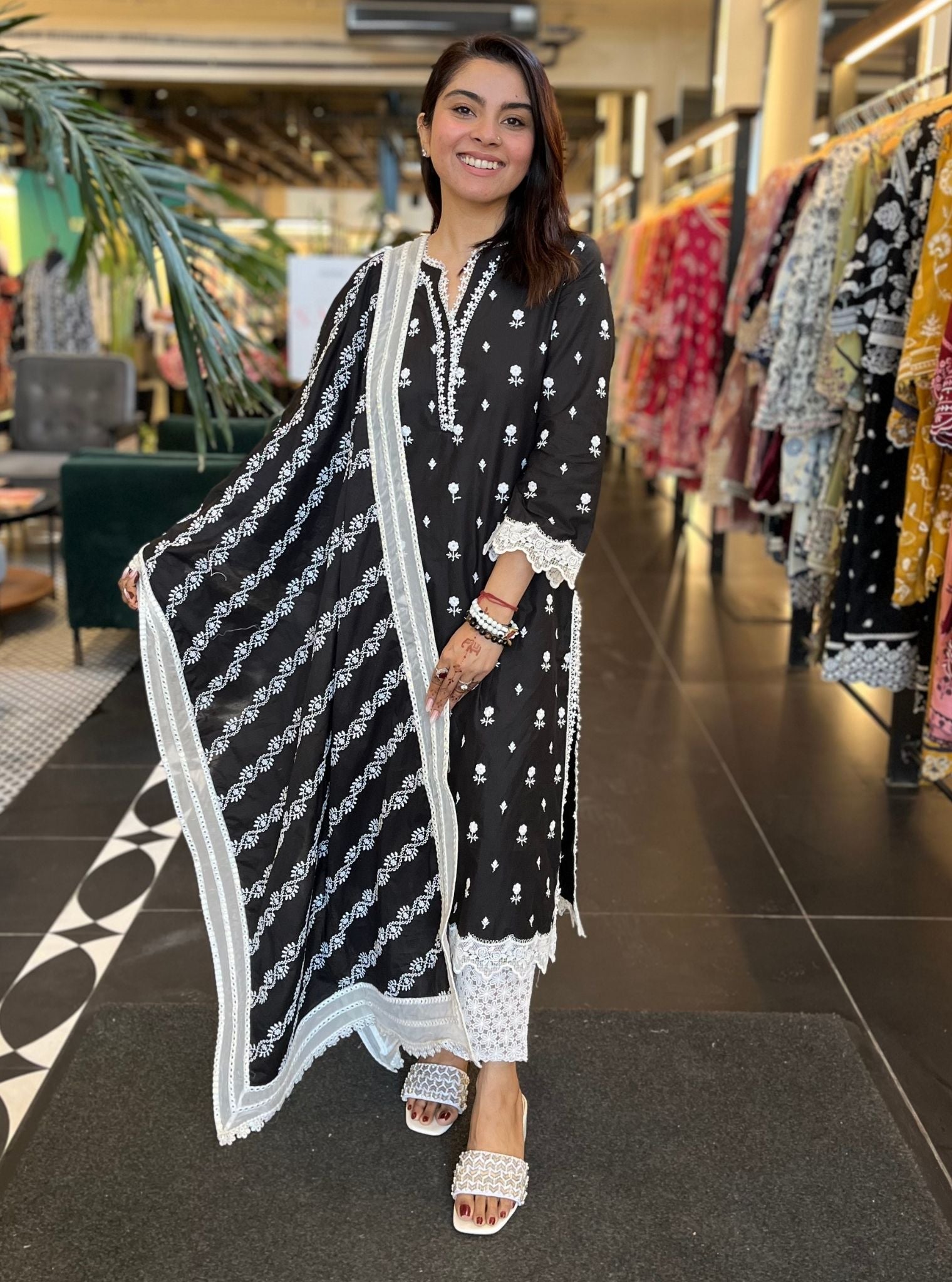 Reine Supima Cotton Black Kurta with Palazzo Set