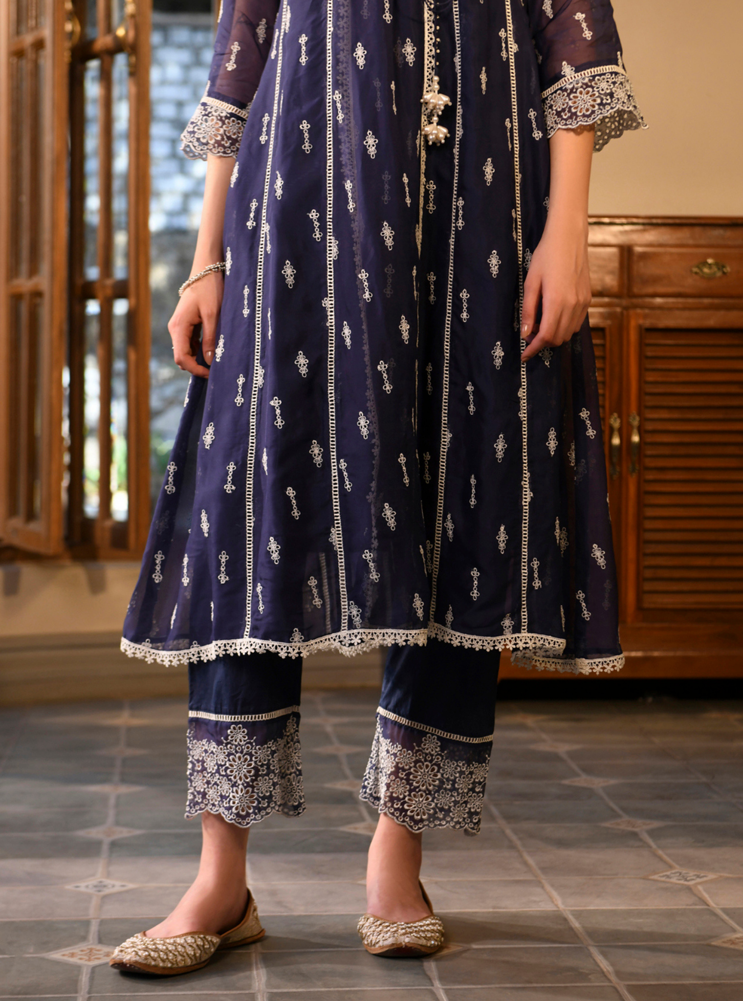 Vashti Organza Navy Anarkali Set