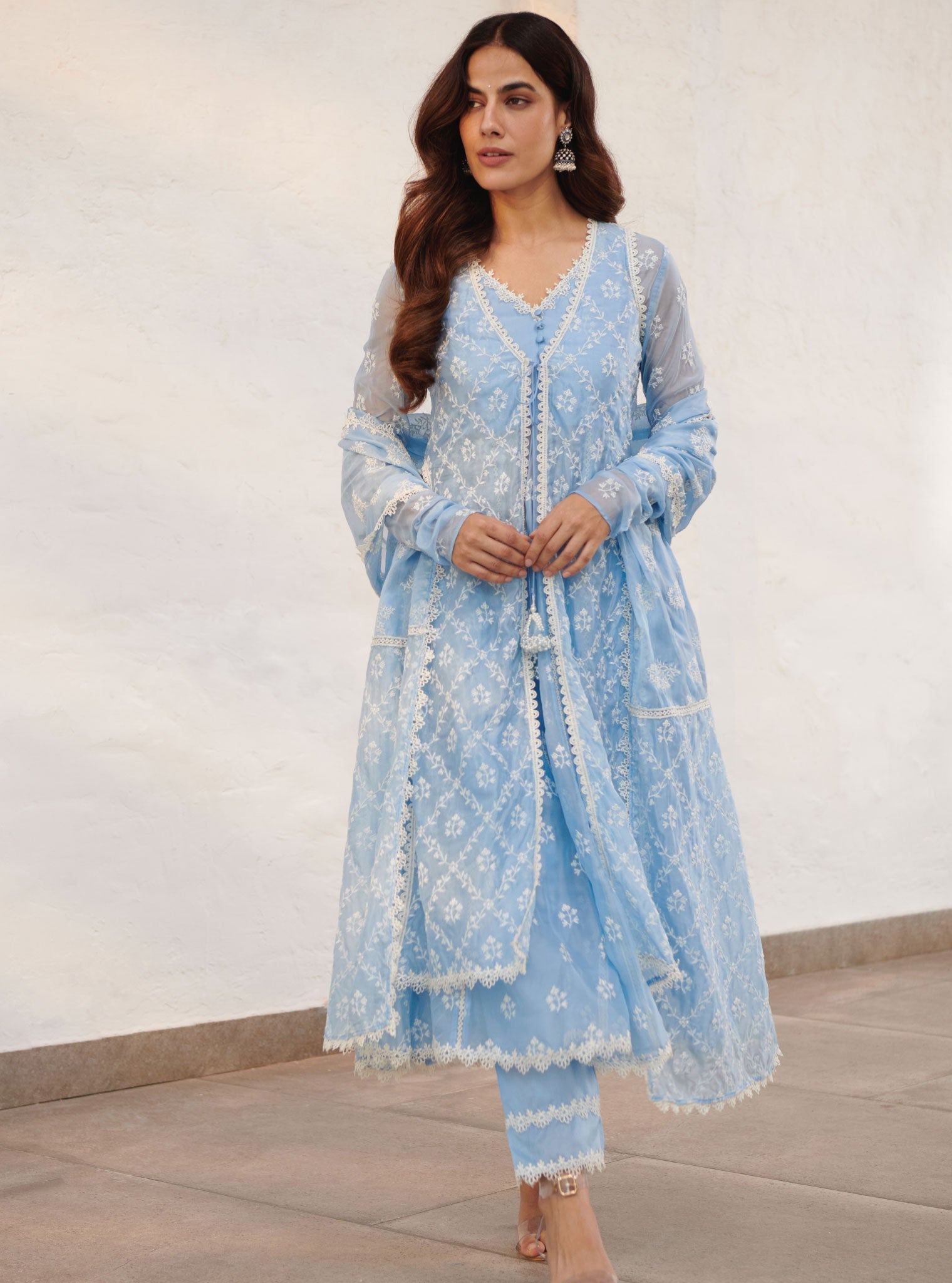Essex Organza Blue Anarkali Kurta Set