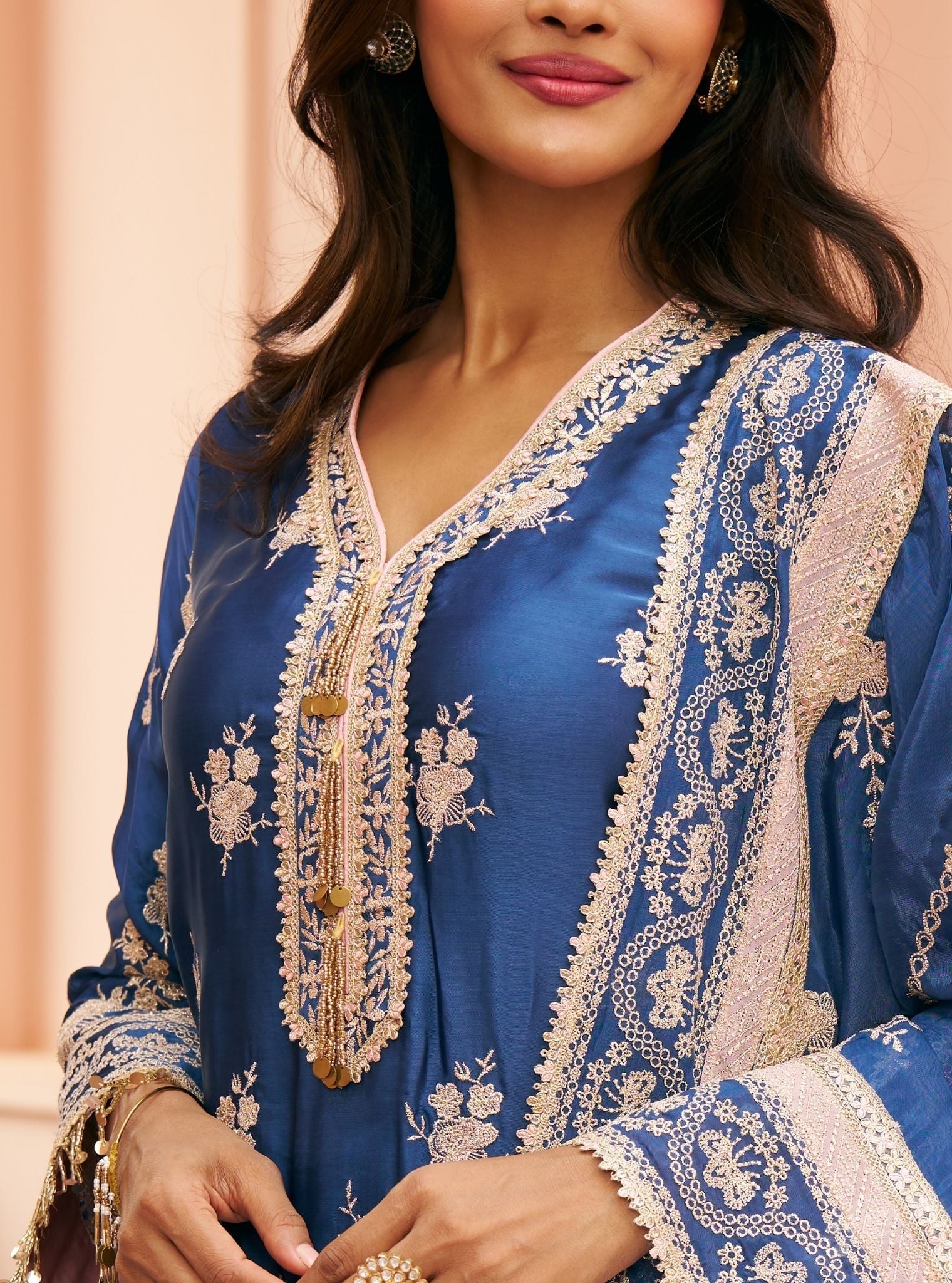 Saaj Cupro Satin Navy Kurta Set