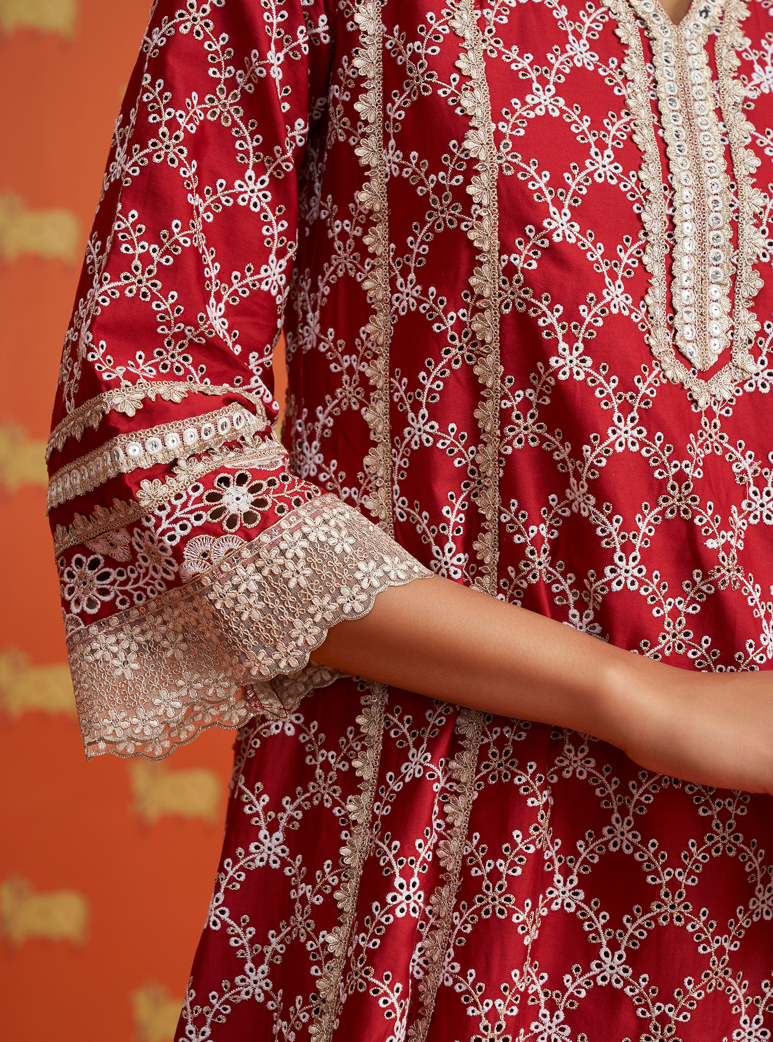 Caem Pima Satin Red Kurta Set