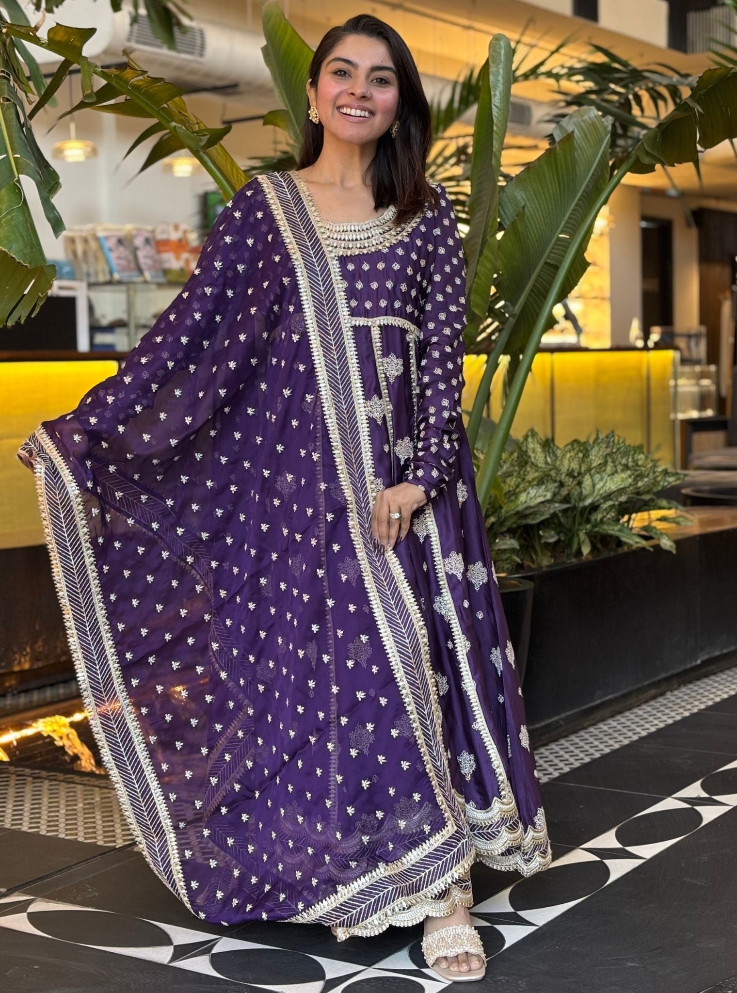 Palki Organza Satin Purple Kurta Set
