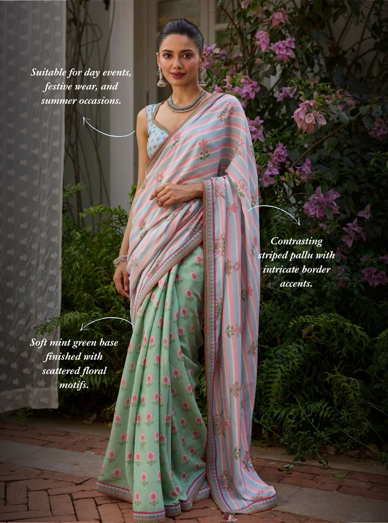 Rava Lawn Printed Green Saree
