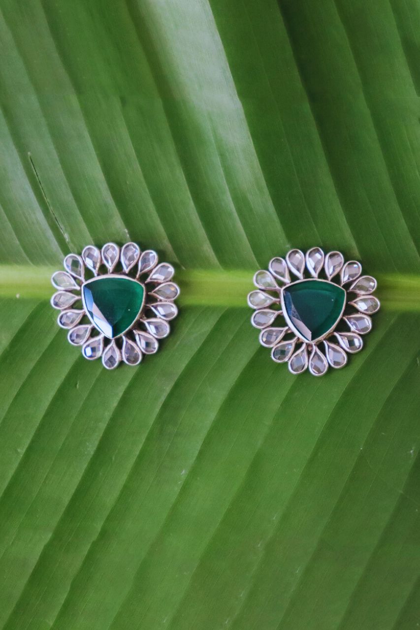 Pure Silver Green Yadavi Studs