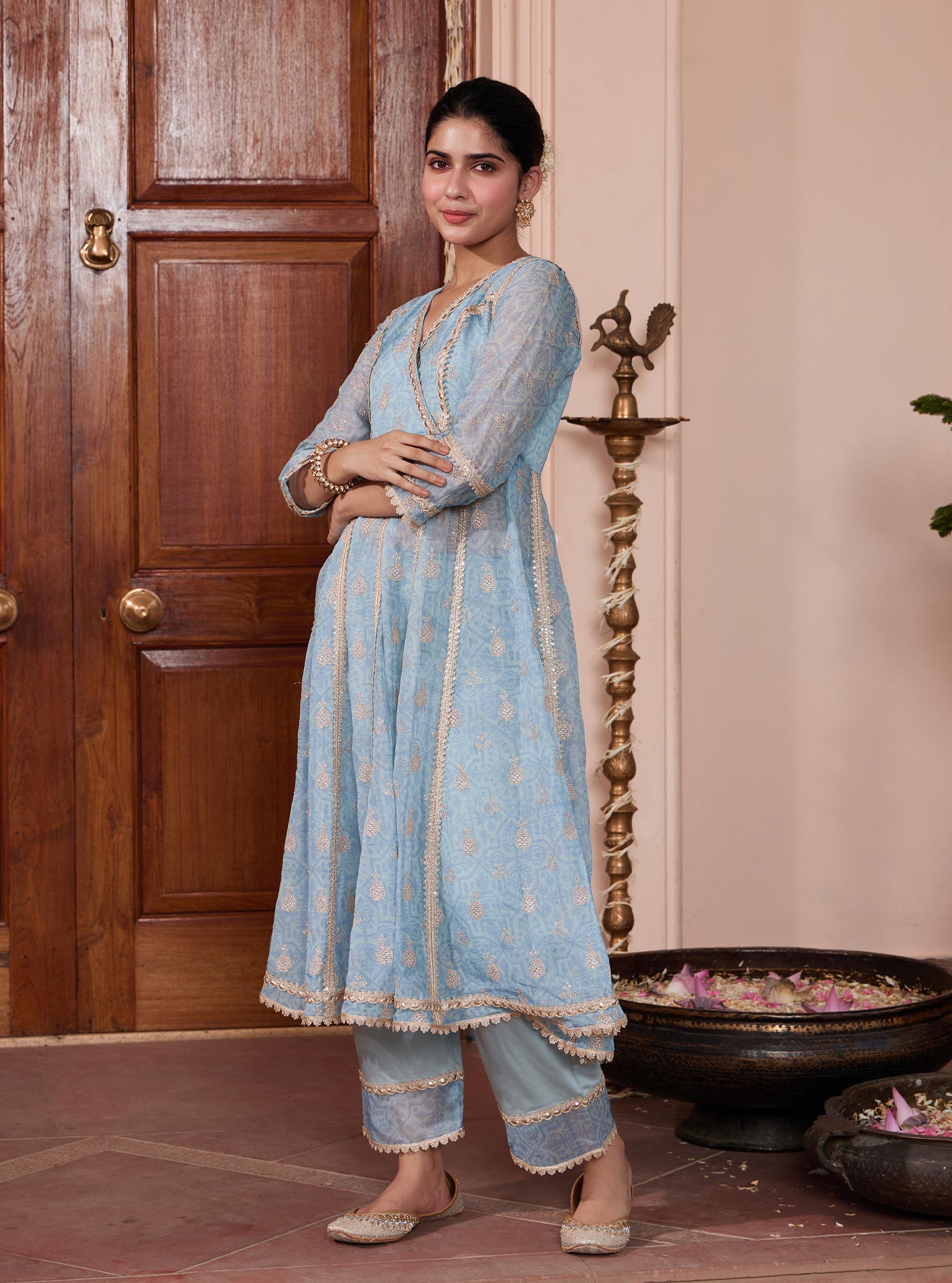 Vamsi Organza Blue Anarkali Kurta Set