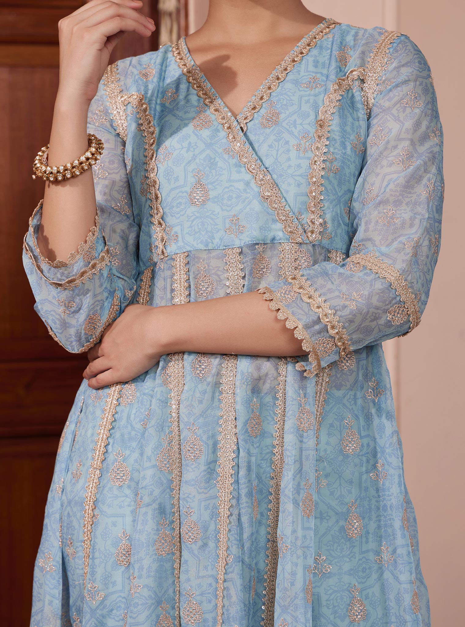 Vamsi Organza Blue Anarkali Kurta Set