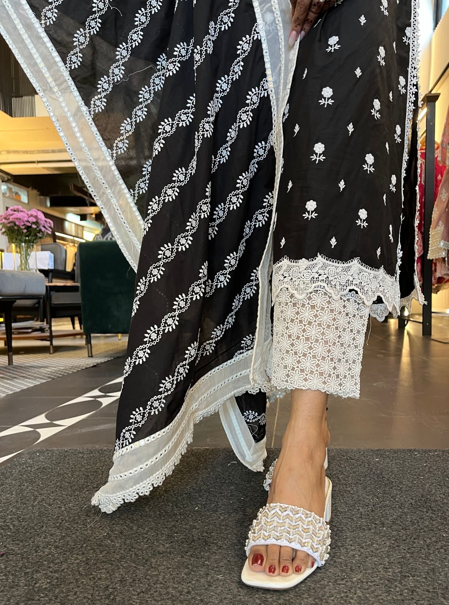 Reine Supima Cotton Black Kurta with Palazzo Set