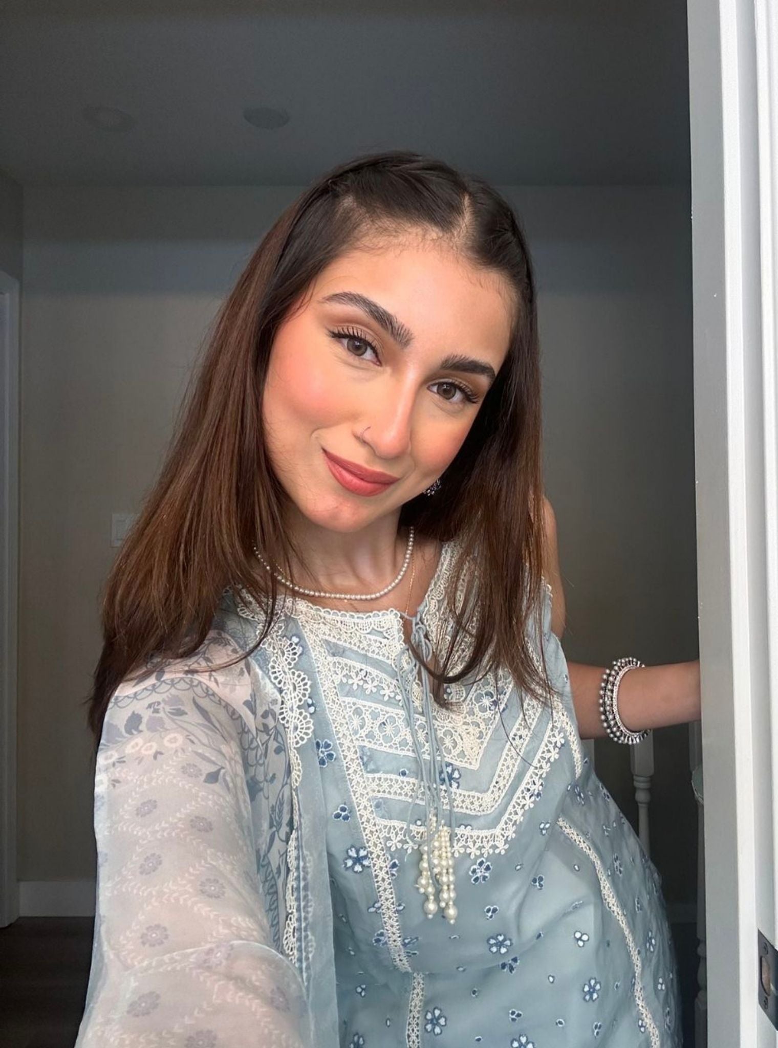 Simin Organza Light Blue Kurta Set