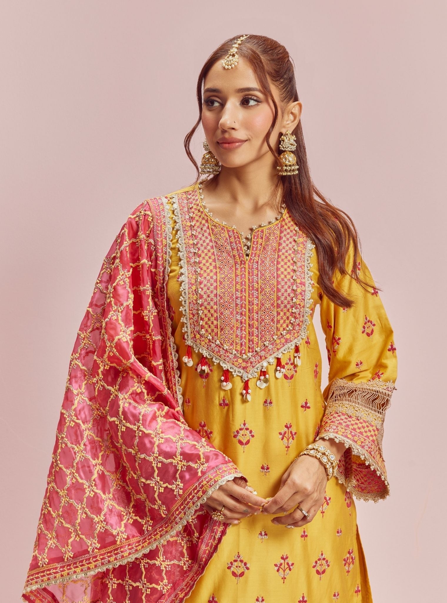 Shagun Pima Satin Yellow Kurta Set