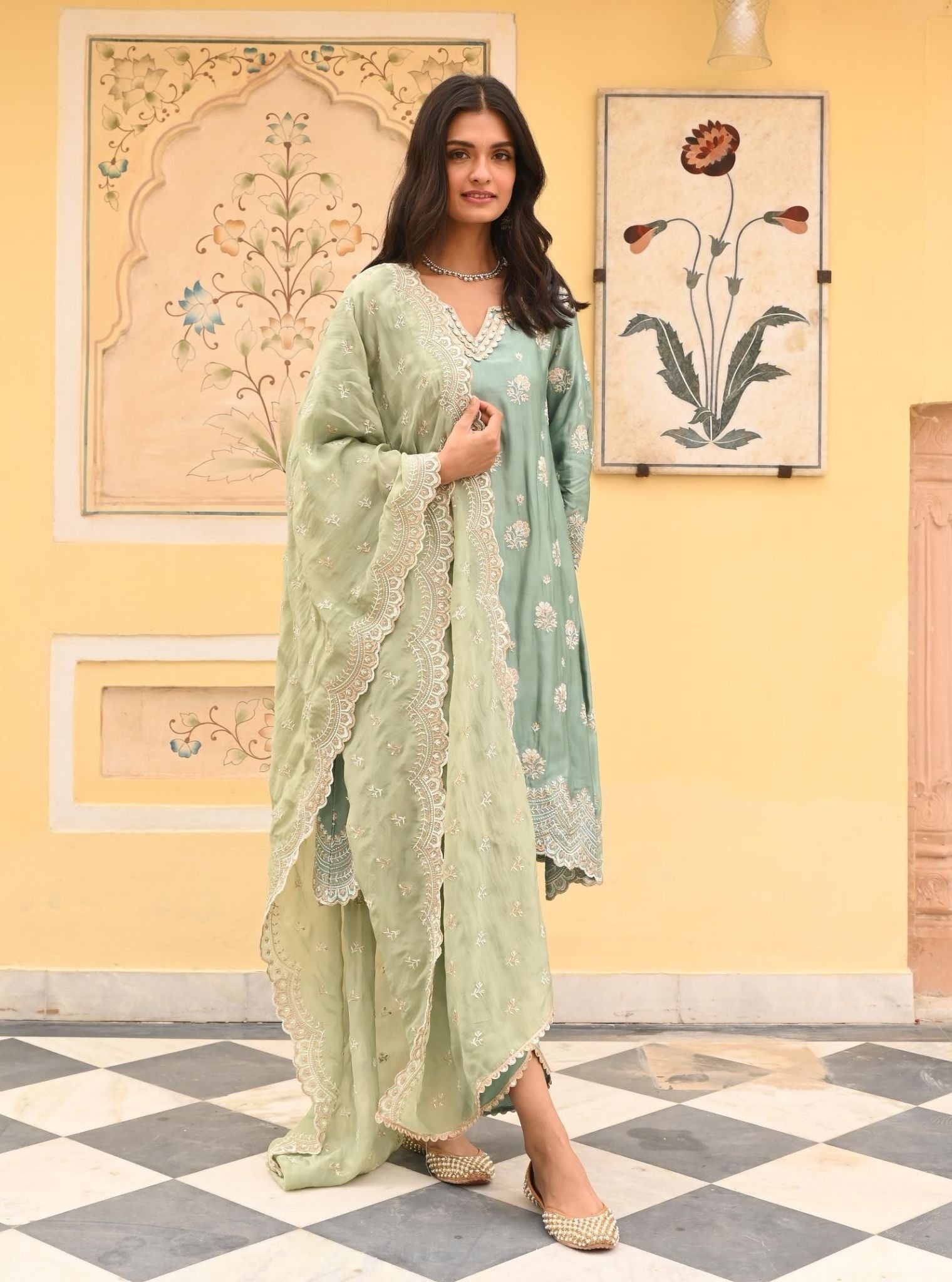 Mehar Luxe Satin Teal Blue Kurta Set