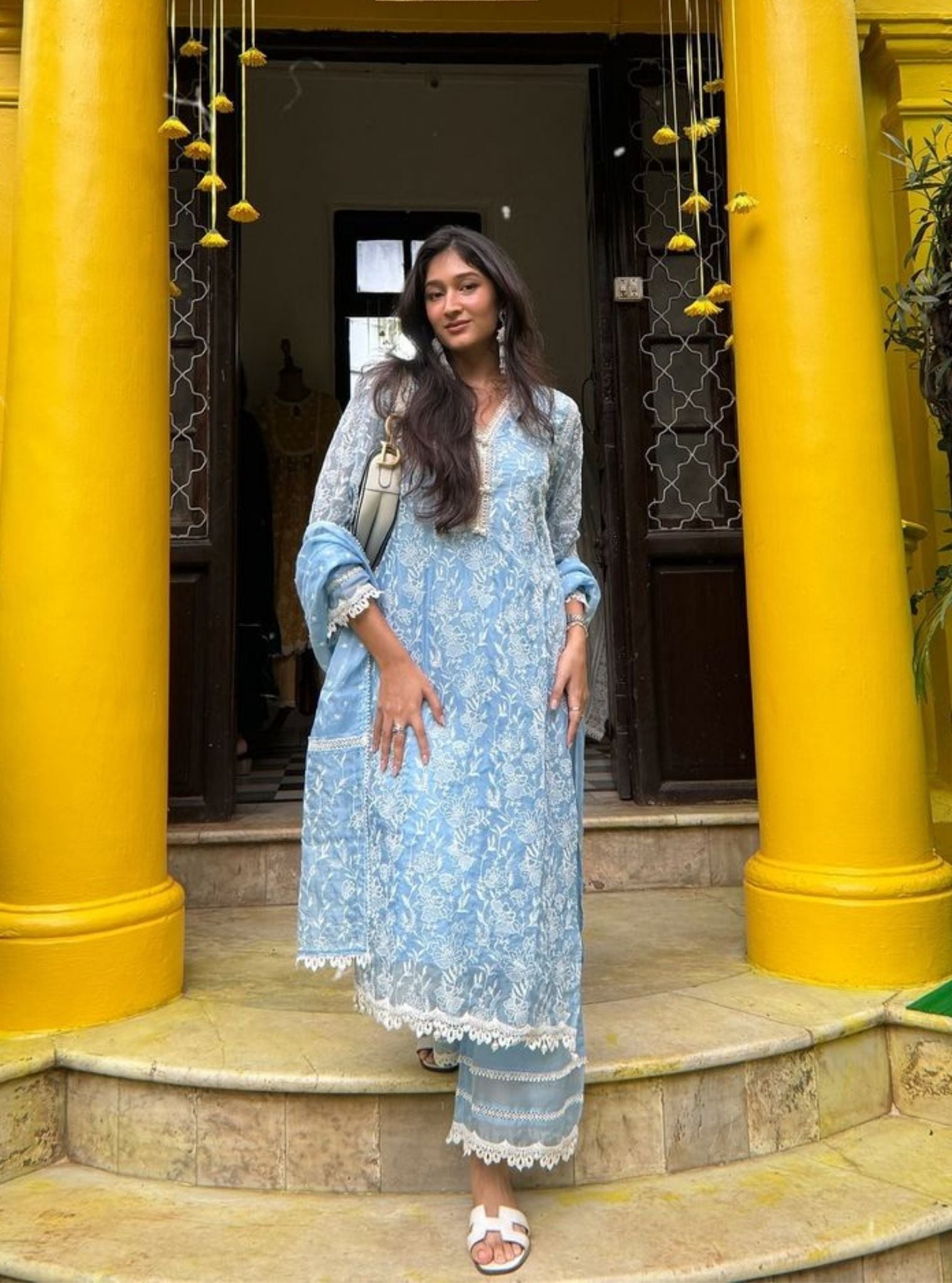 Cahya Organza Light Blue Kurta Set