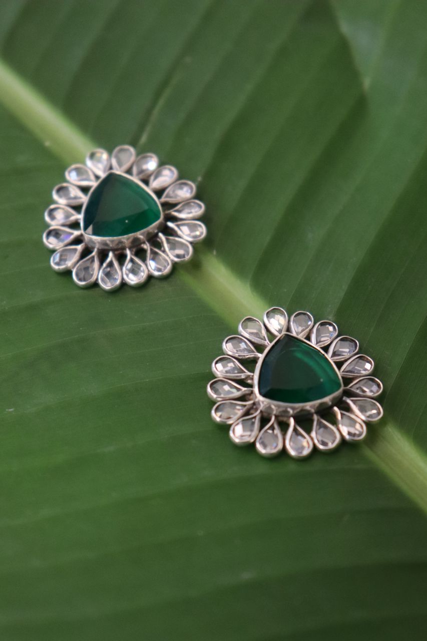 Pure Silver Green Yadavi Studs