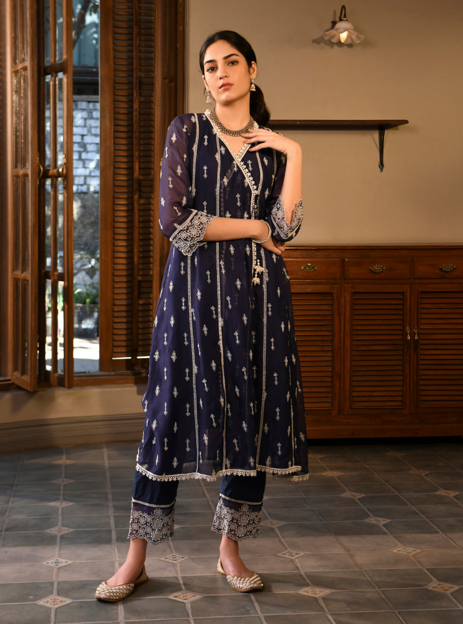 Vashti Organza Navy Anarkali Set