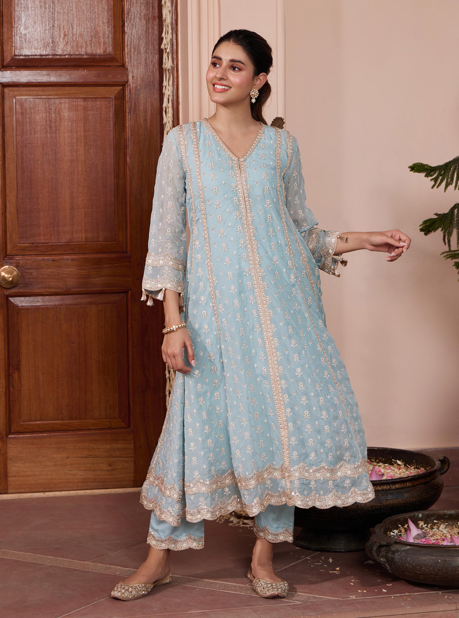 Smera Organza Blue Anarkali Kurta Set
