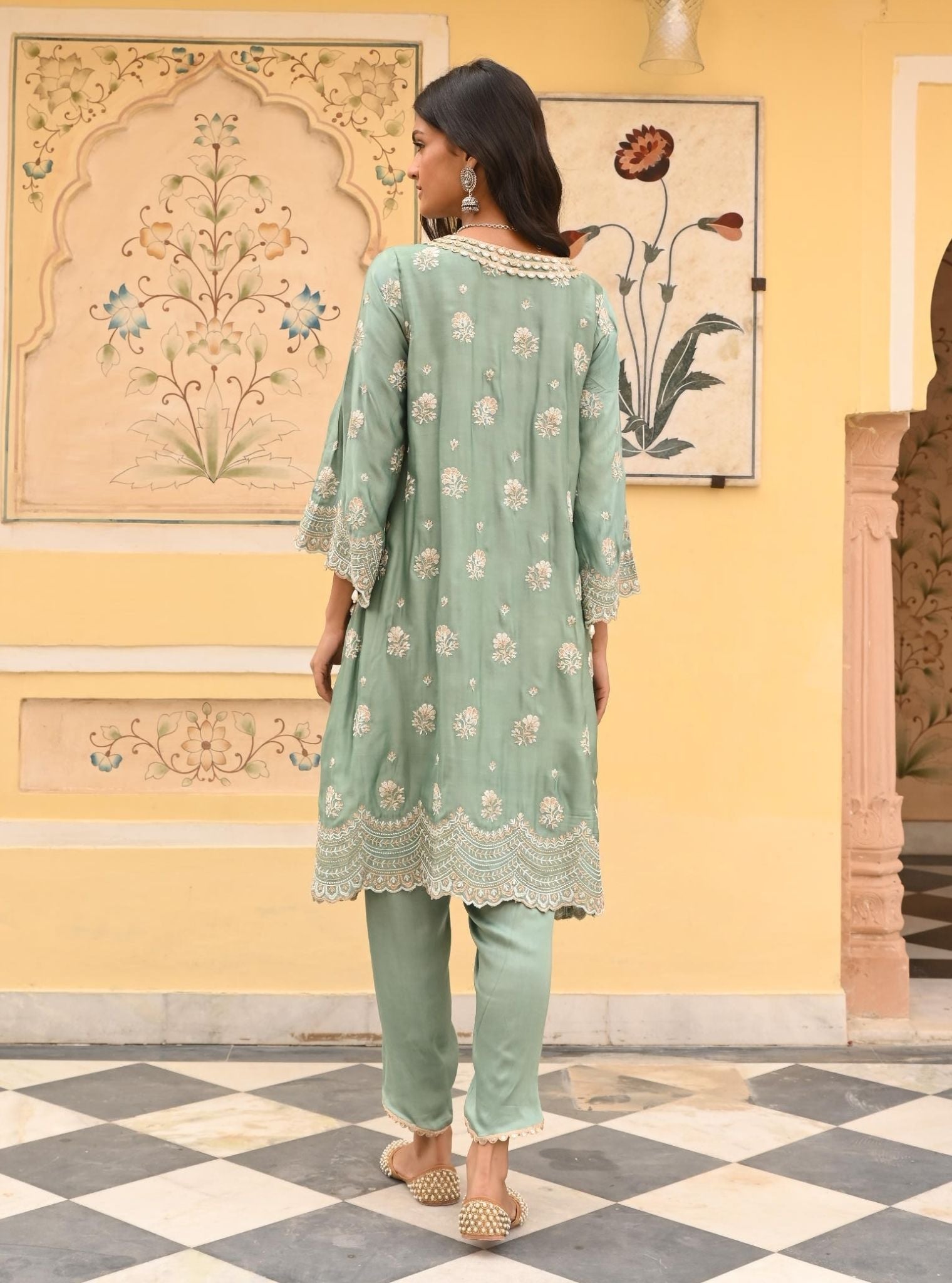 Mehar Luxe Satin Teal Blue Kurta Set