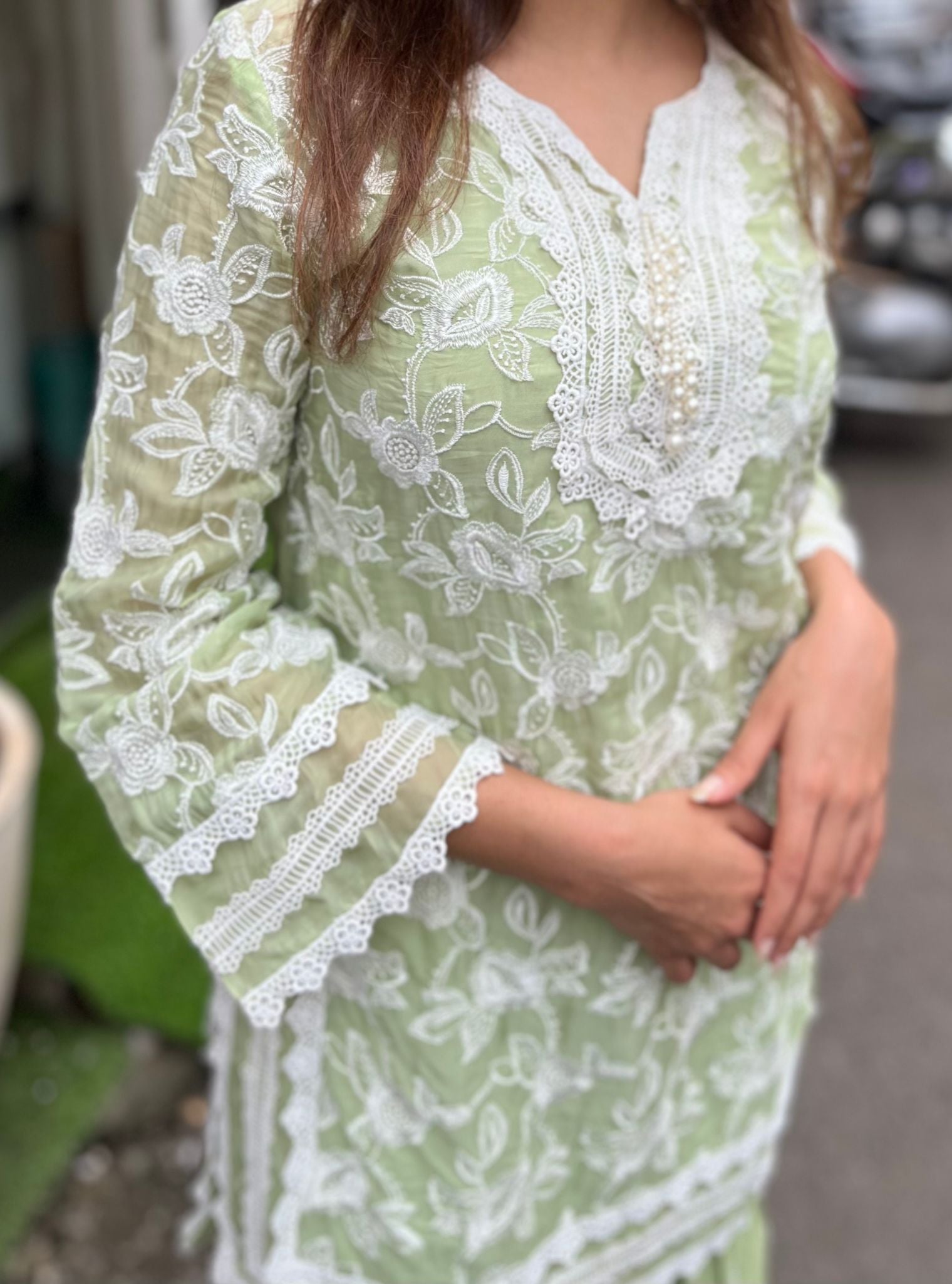 Lyella Supima Cotton Green Kurta with Garara Set