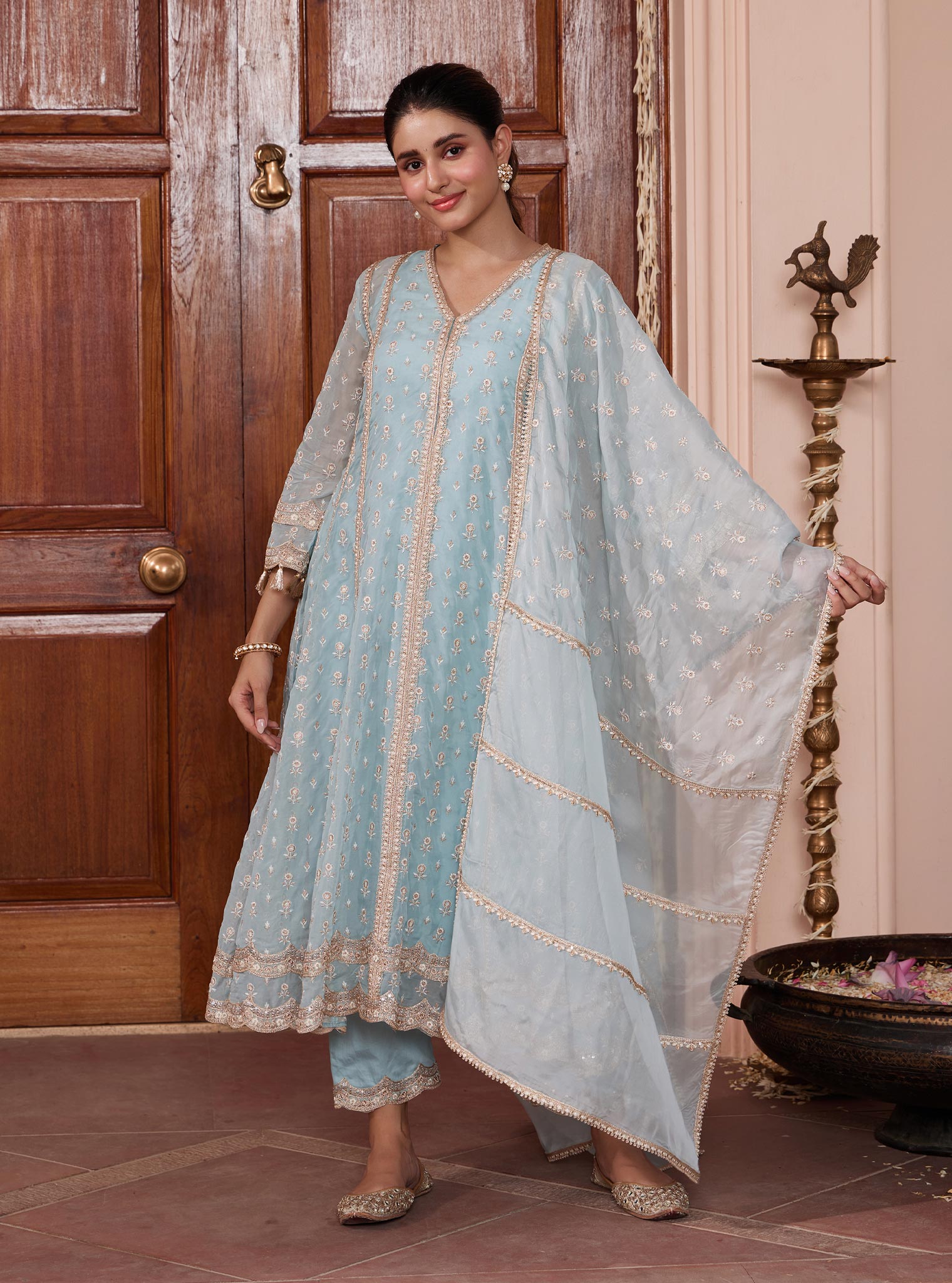 Smera Organza Blue Anarkali Kurta Set