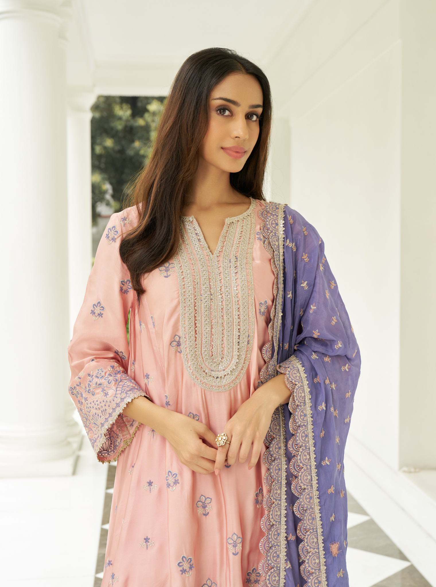 Angana Cupro Satin Pink Kurta Set