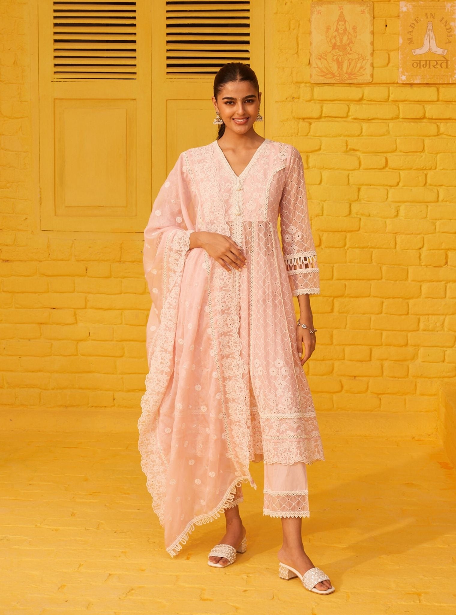 Ilaa Organza Pink Anarkali Kurta Set