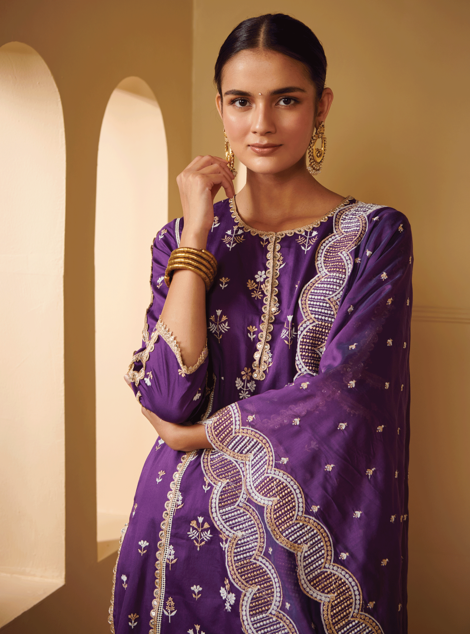 Kaveri Pima Satin Purple Kurta Set