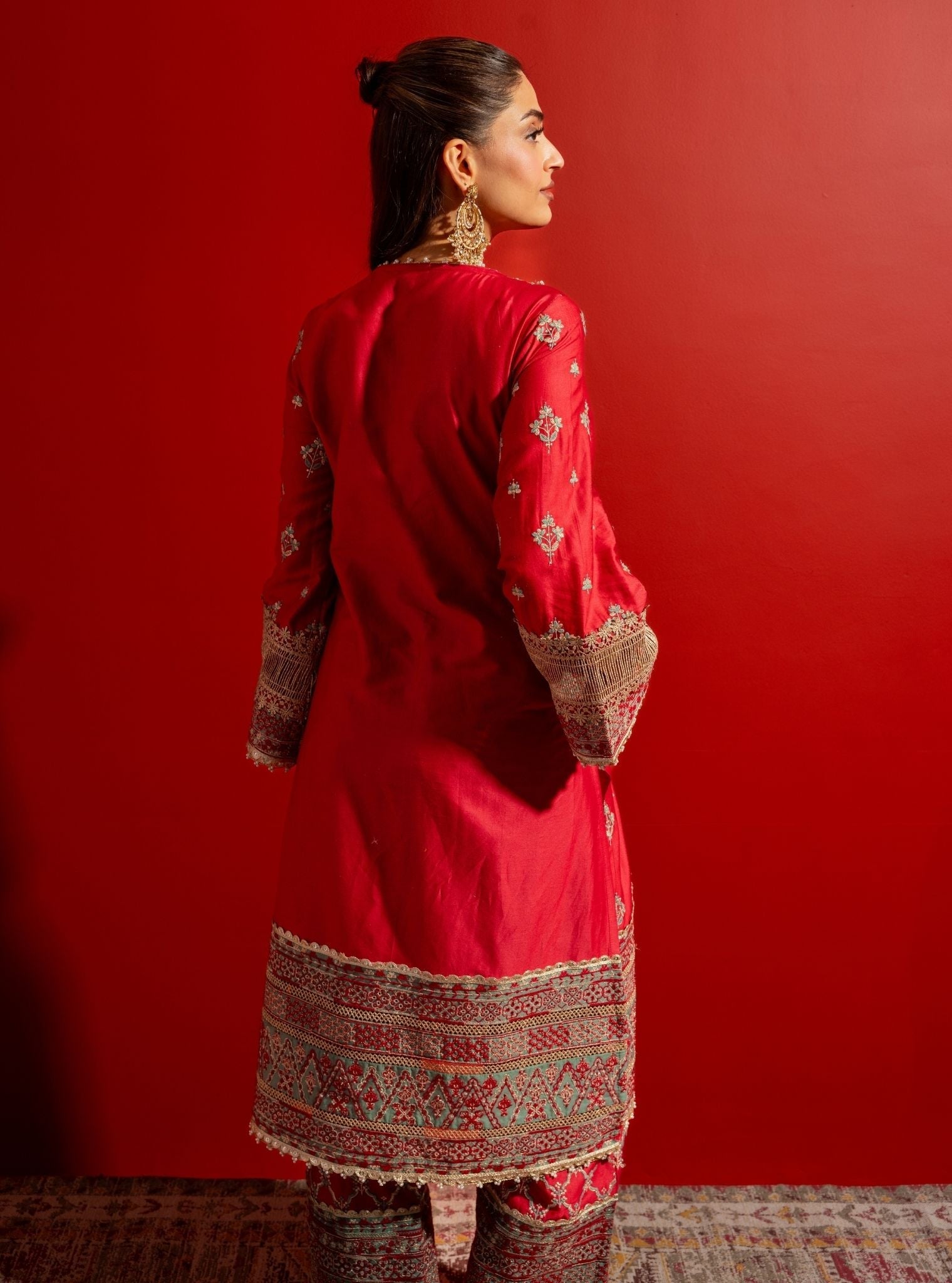 Shagun Pima Satin Red Kurta Set