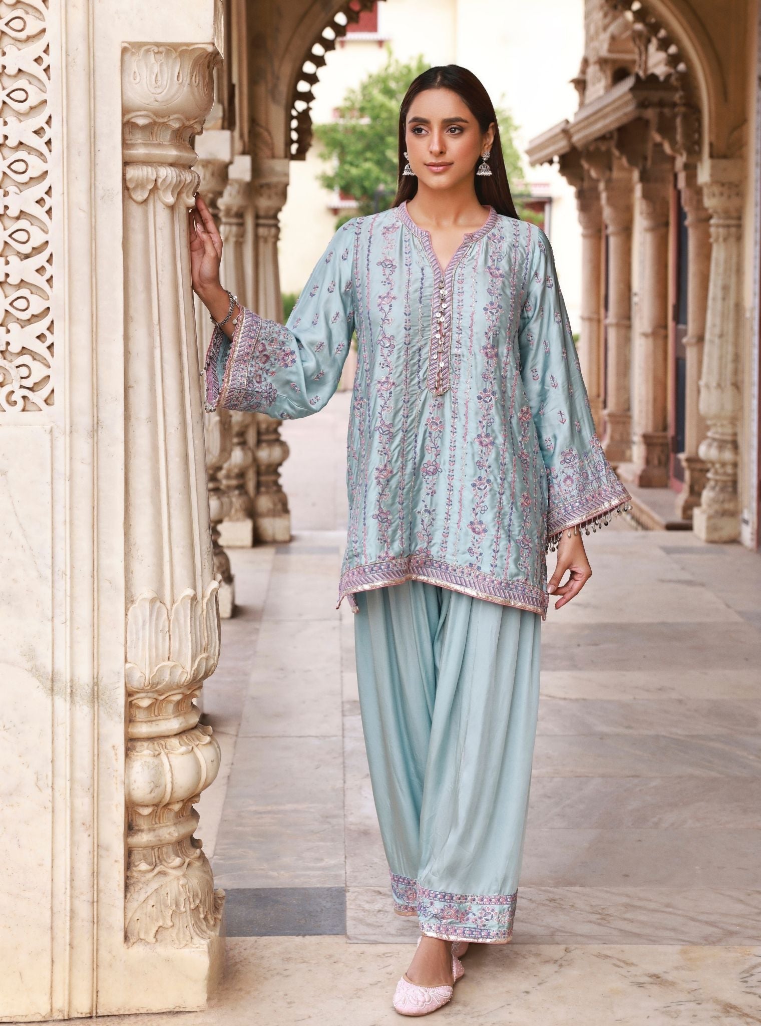 Pralika Bemberg Satin Blue Kurta Set